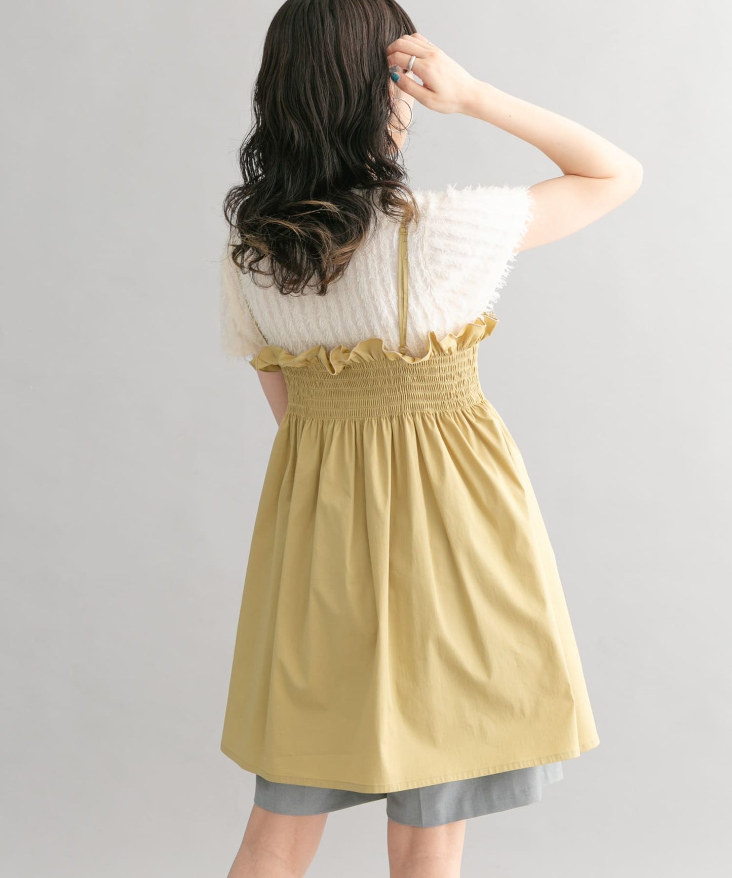 shirred mini dress (beige) *JP