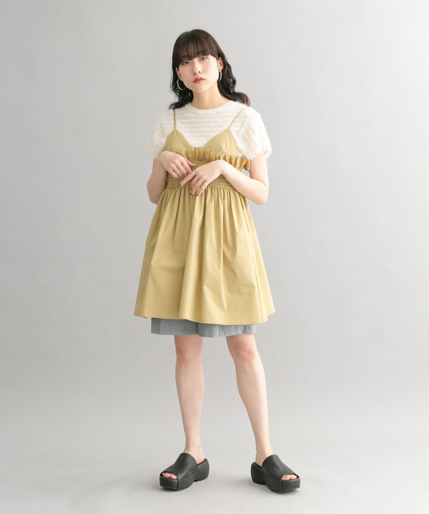 shirred mini dress (beige) *JP