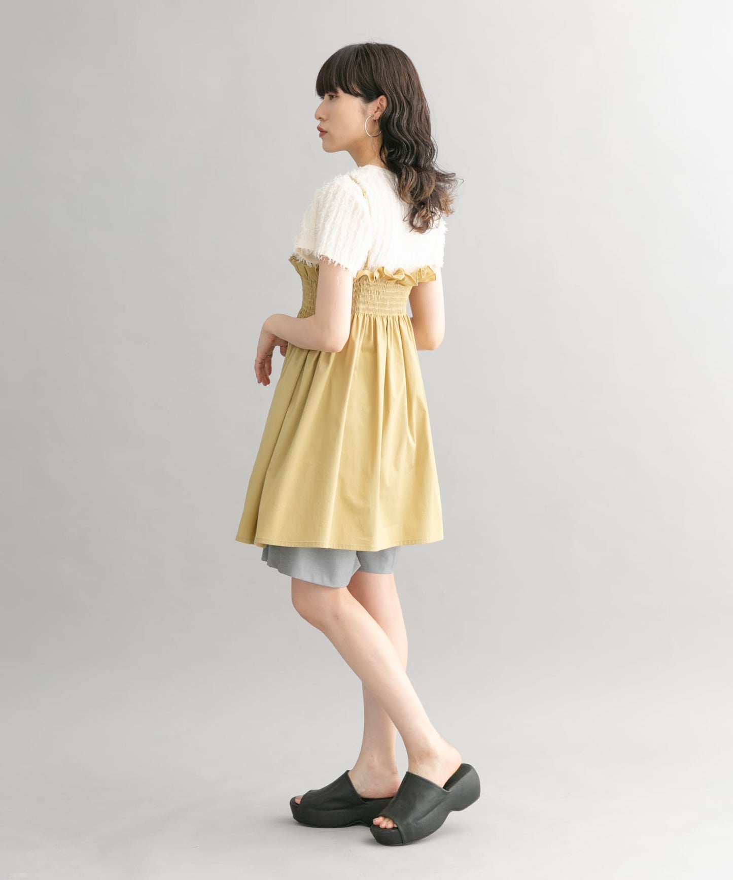 shirred mini dress (beige) *JP