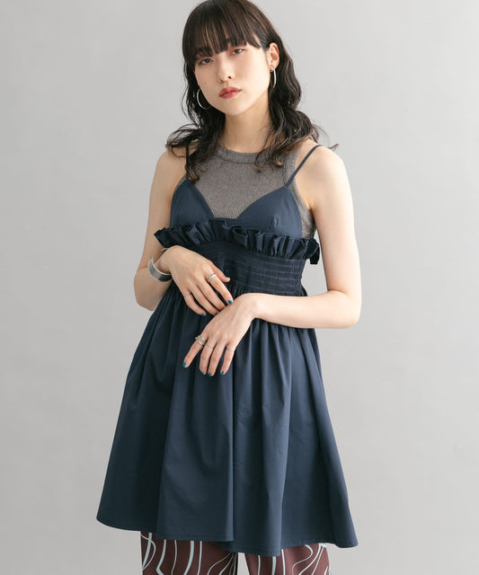 shirred mini dress (navy) *JP