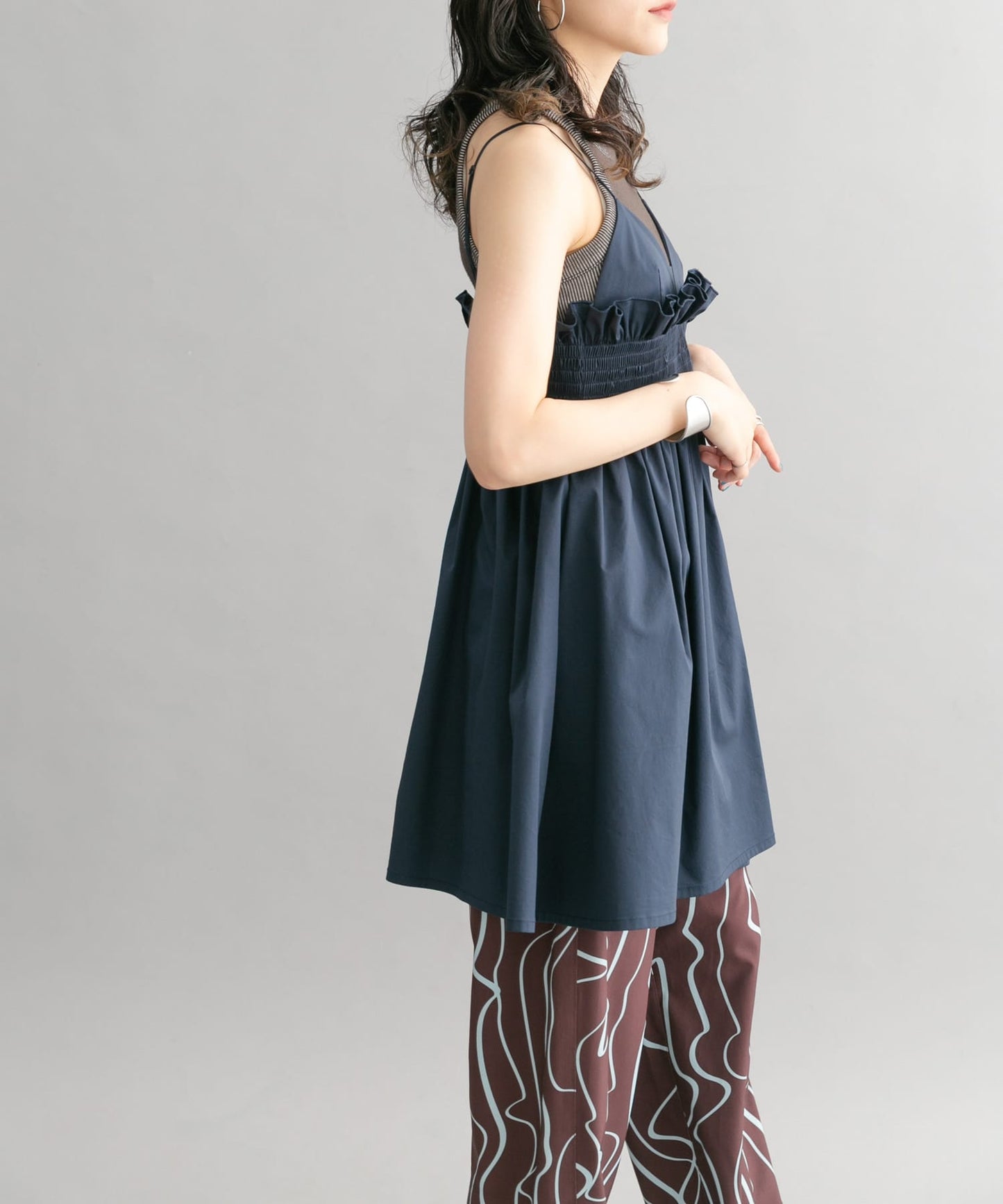 shirred mini dress (navy) *JP