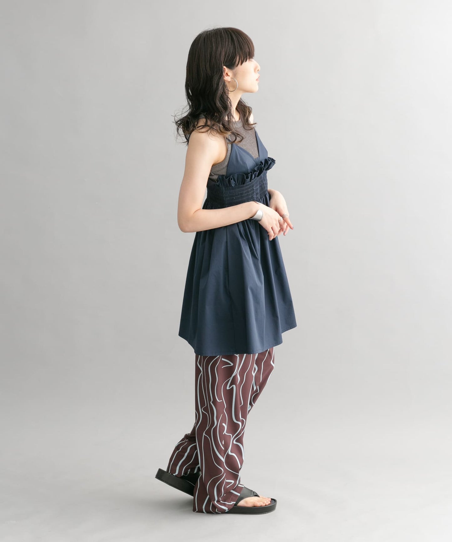 shirred mini dress (navy) *JP