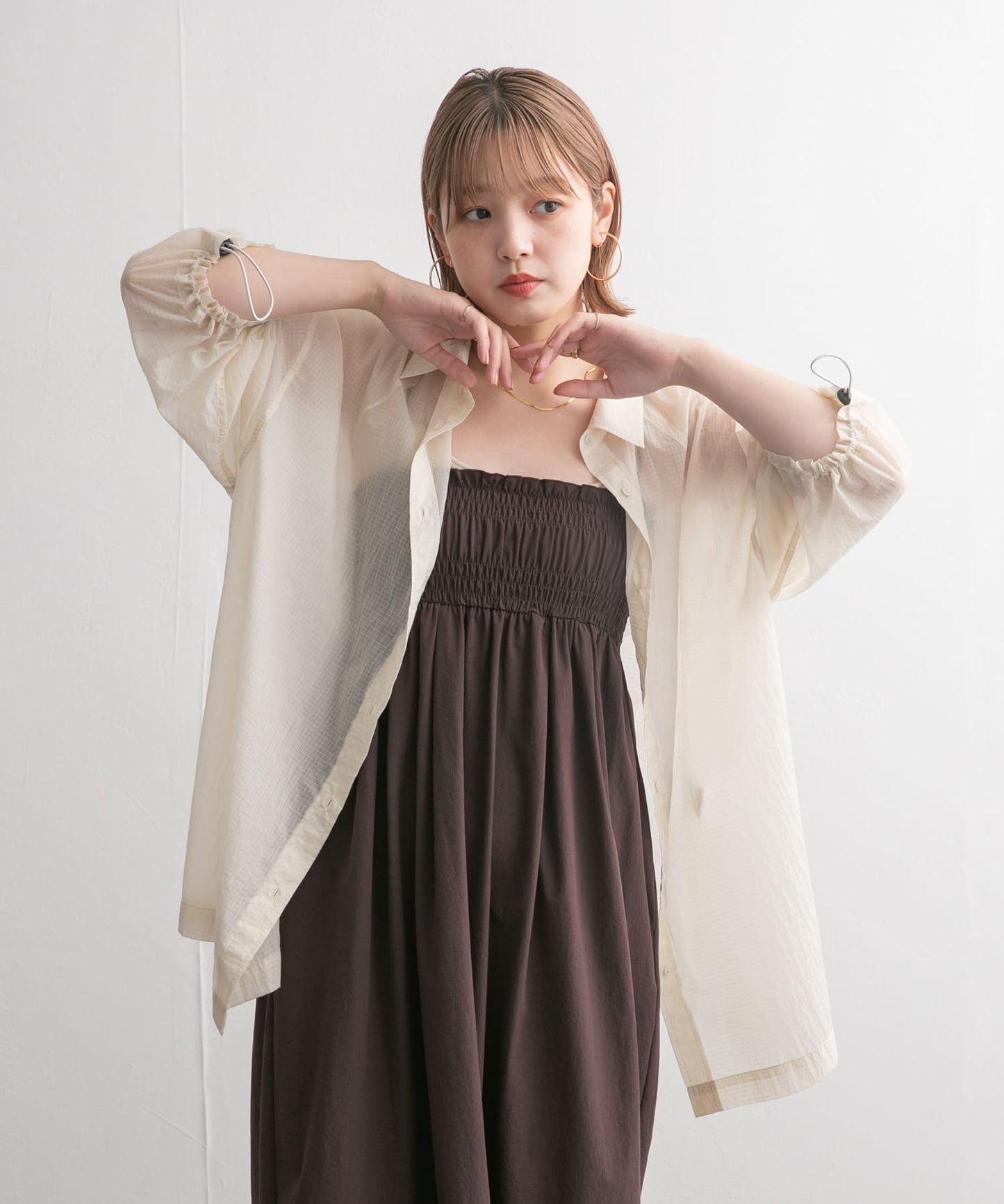 sheer loose shirt (light beige) *JP