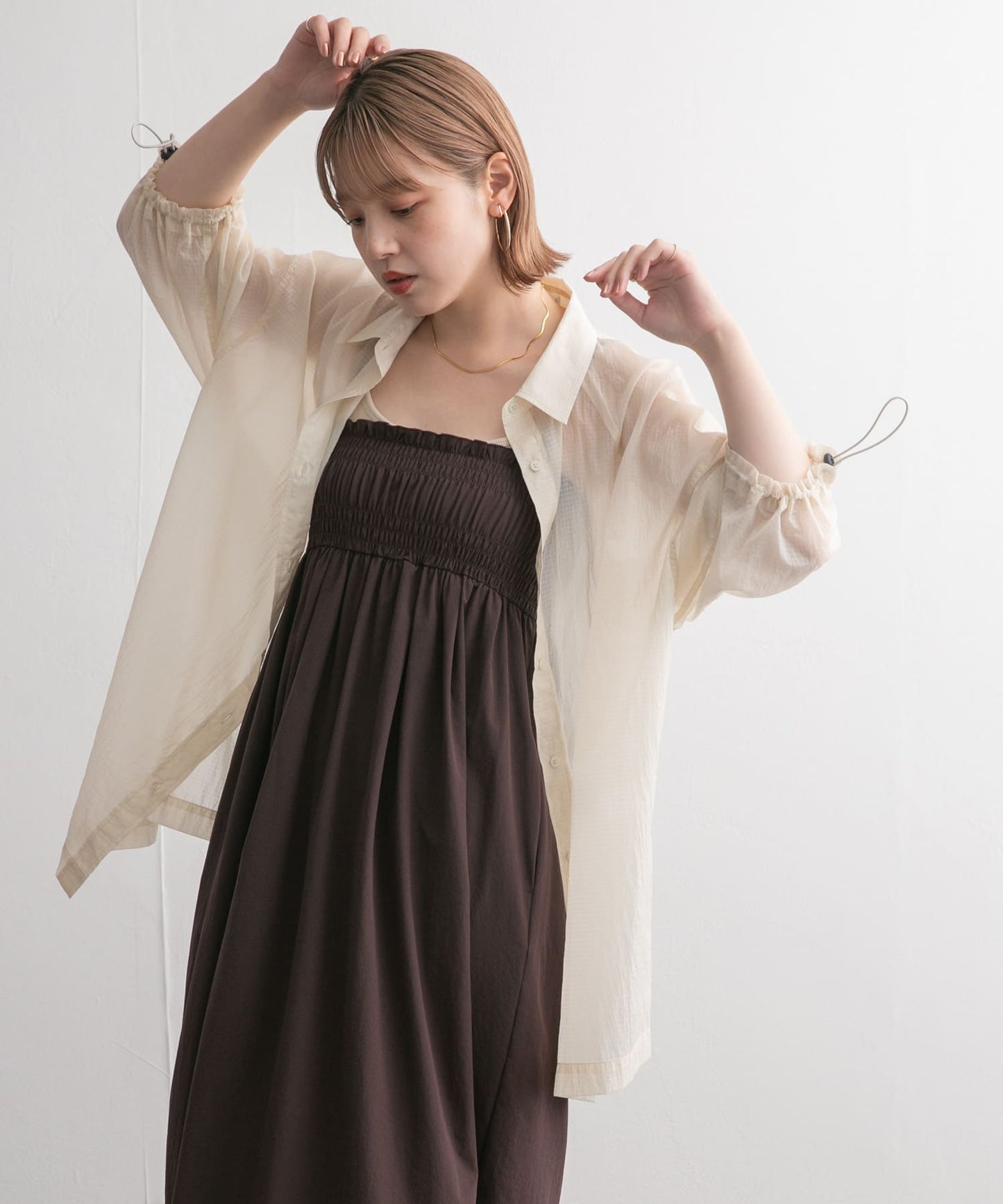 sheer loose shirt (light beige) *JP