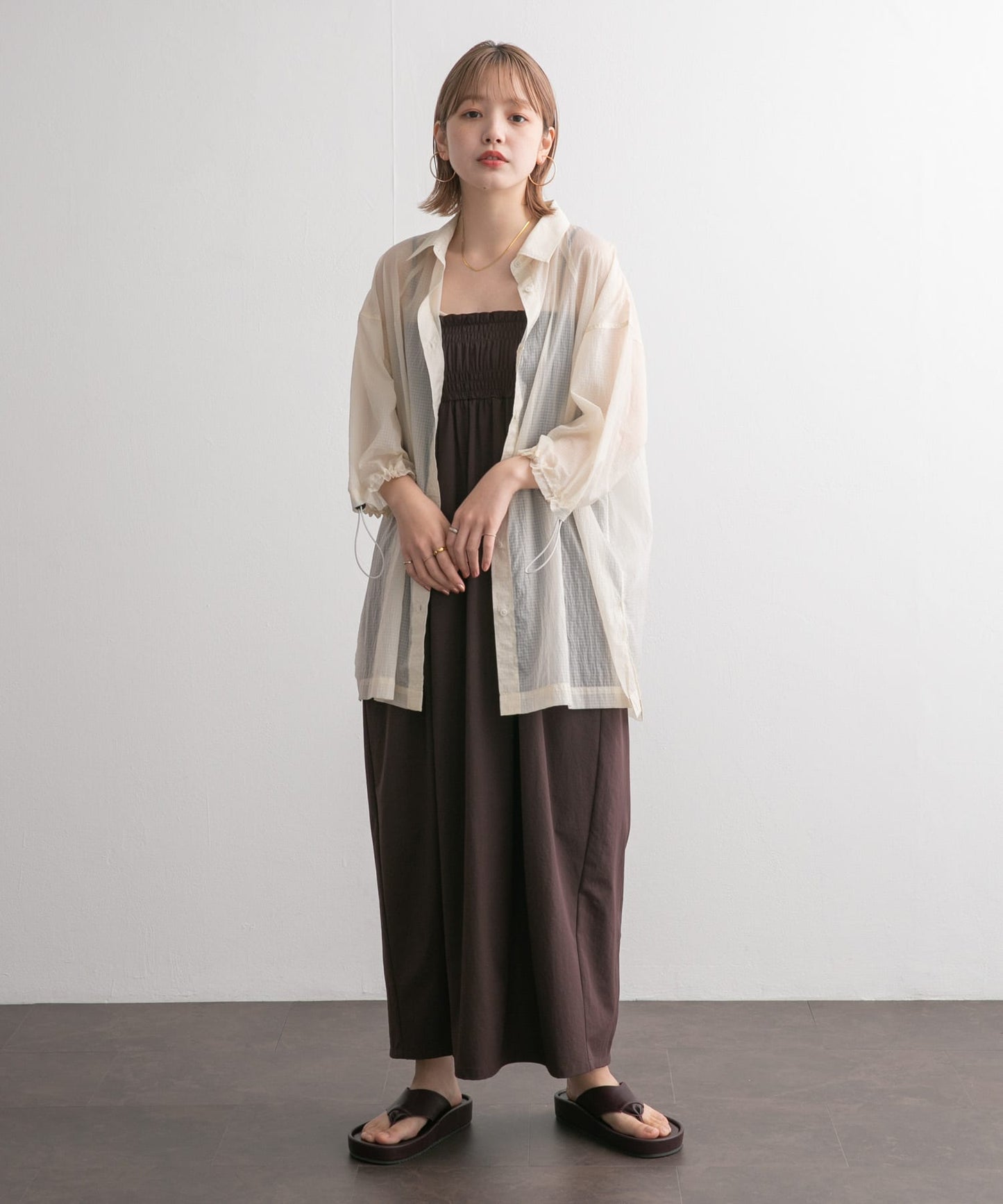 sheer loose shirt (light beige) *JP