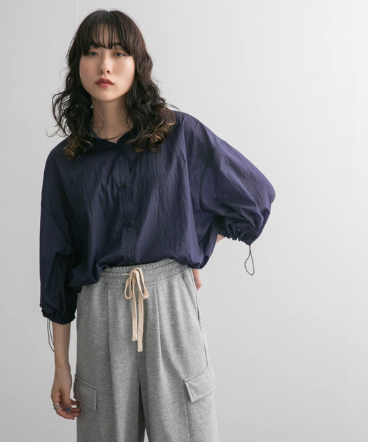 sheer loose shirt (navy) *JP