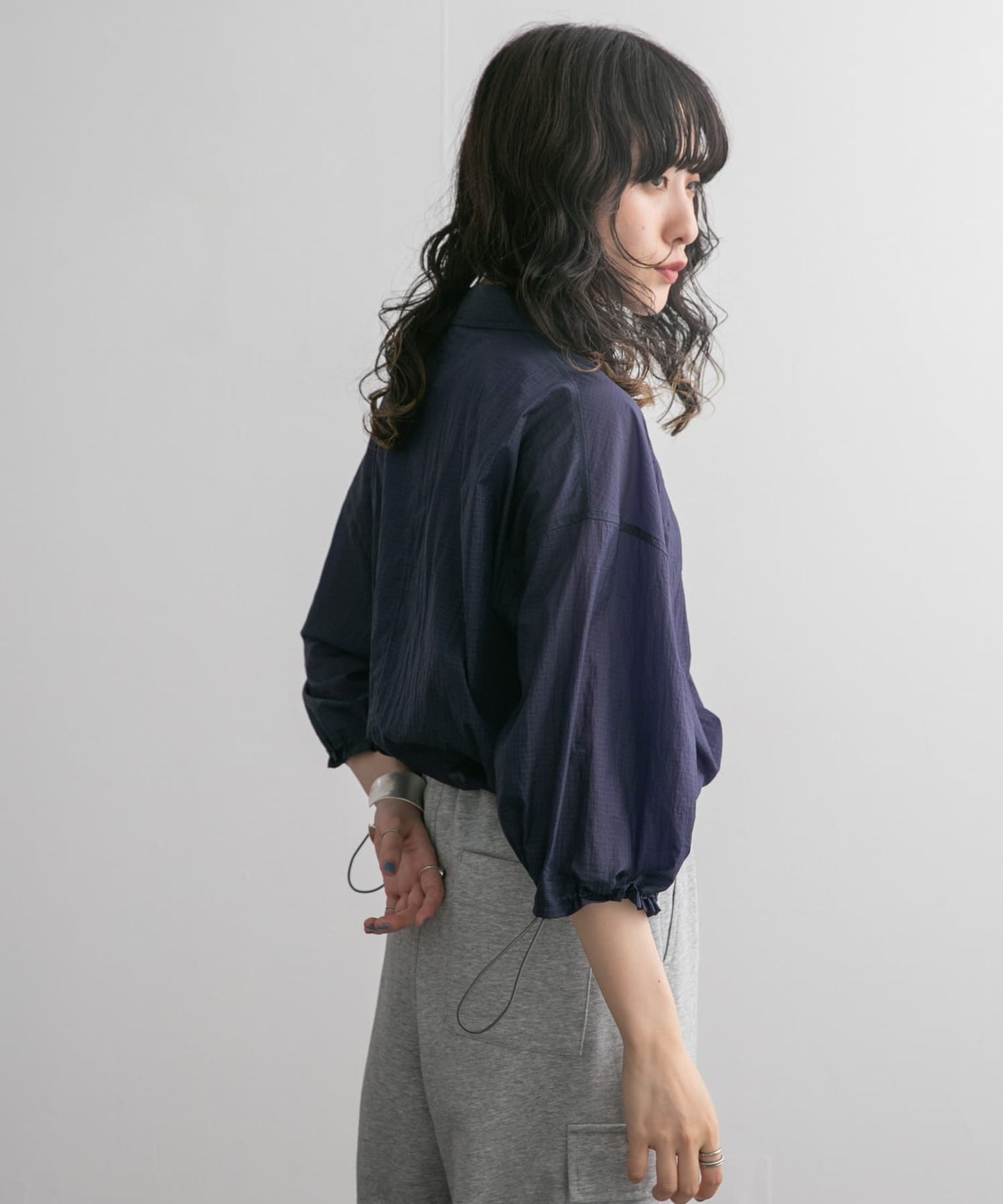 sheer loose shirt (navy) *JP