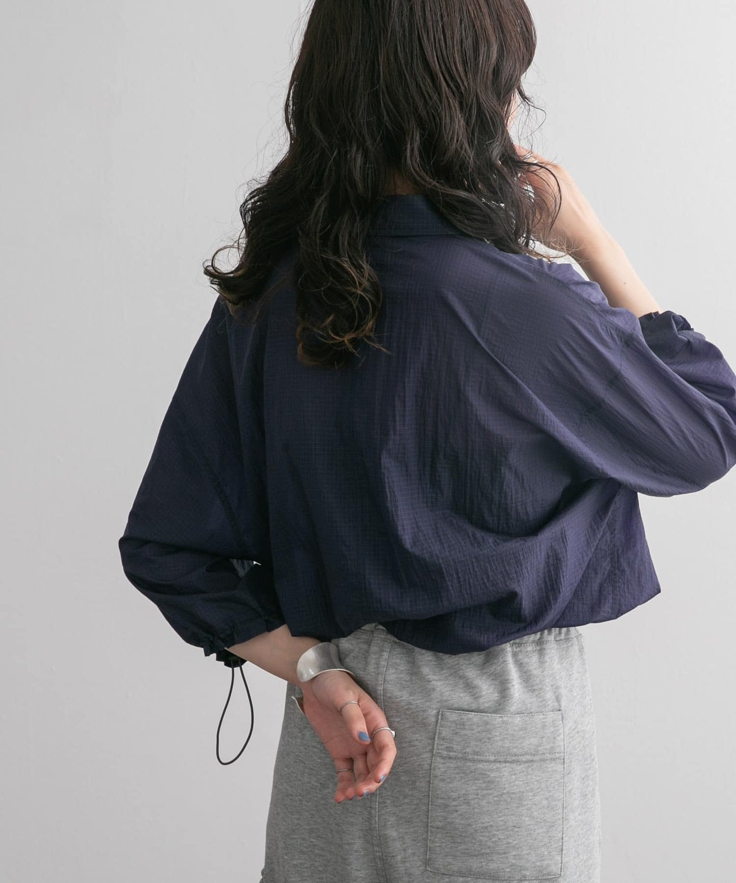 sheer loose shirt (navy) *JP