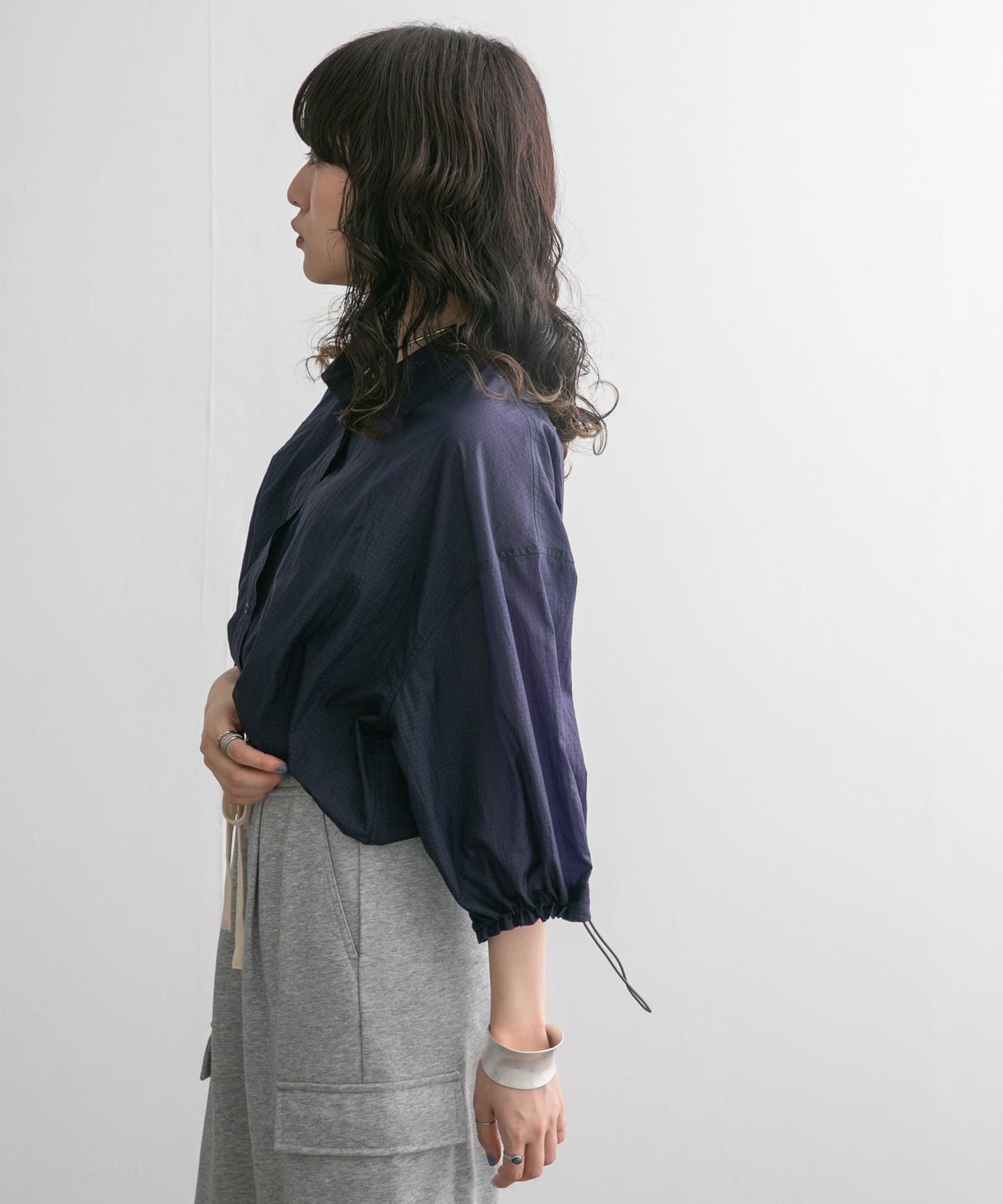 sheer loose shirt (navy) *JP