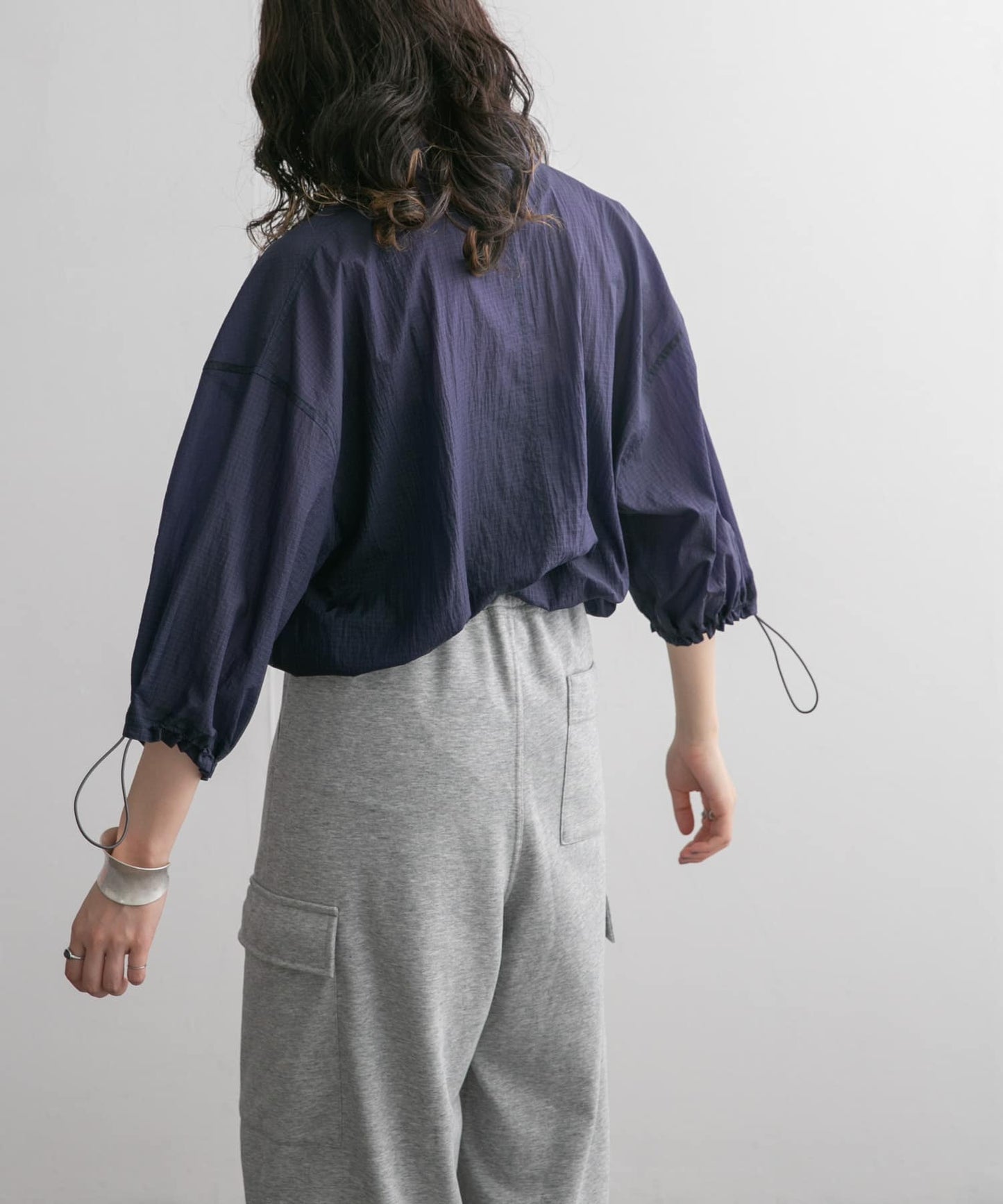 sheer loose shirt (navy) *JP