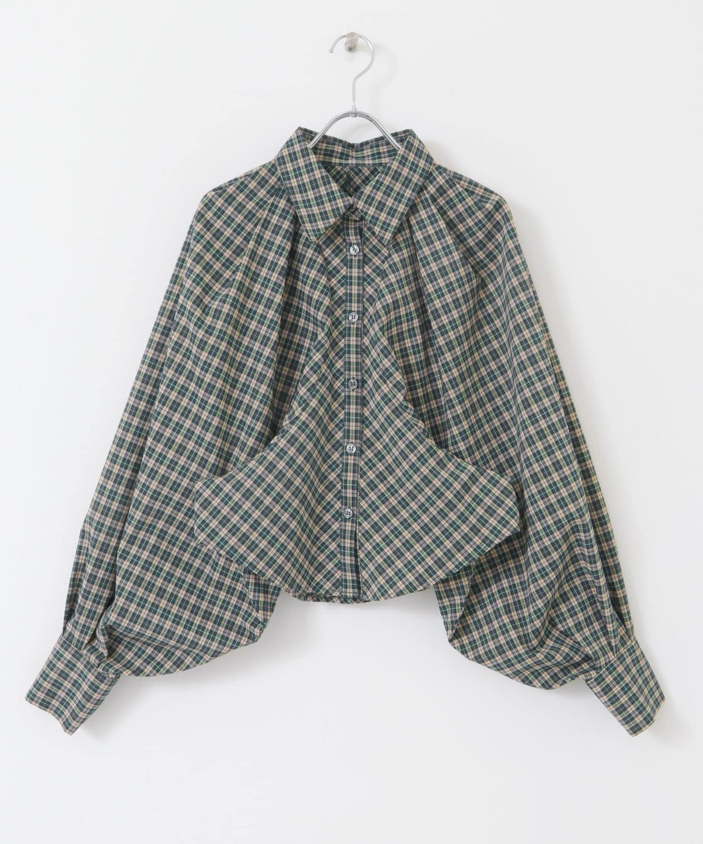 volume sleeve check shirt (green x beige) *JP