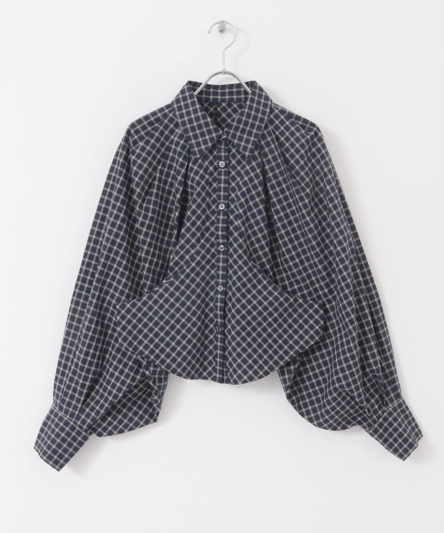 volume sleeve check shirt (navy x beige) *JP