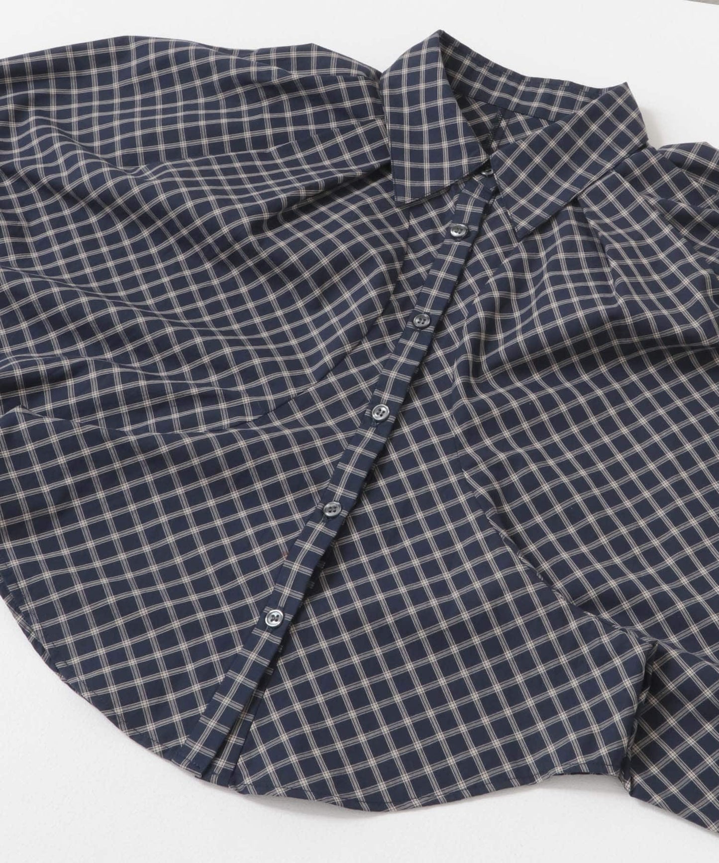 volume sleeve check shirt (navy x beige) *JP