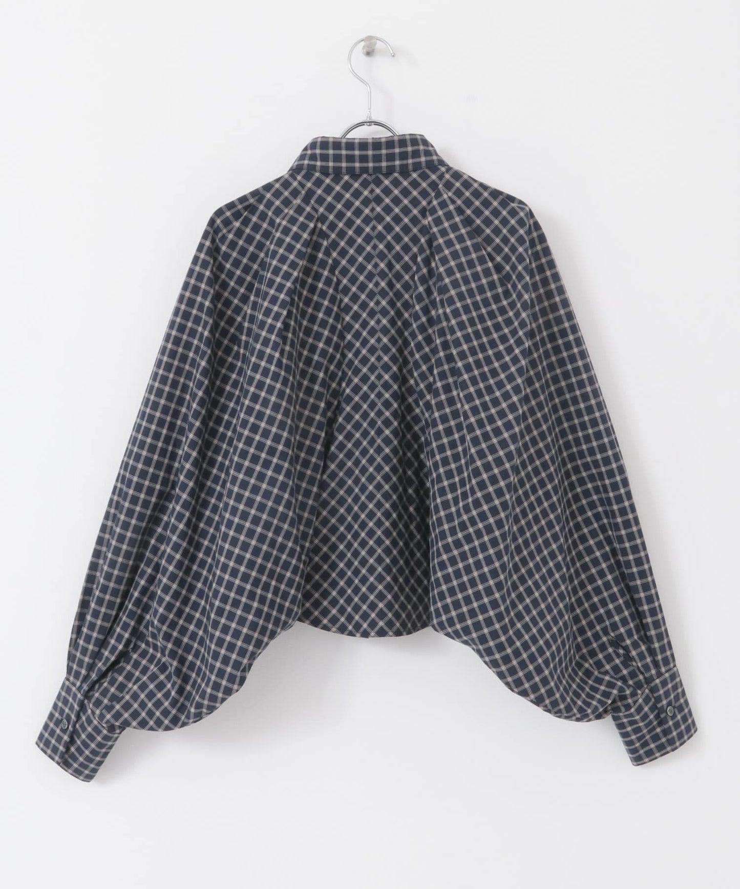 volume sleeve check shirt (navy x beige) *JP