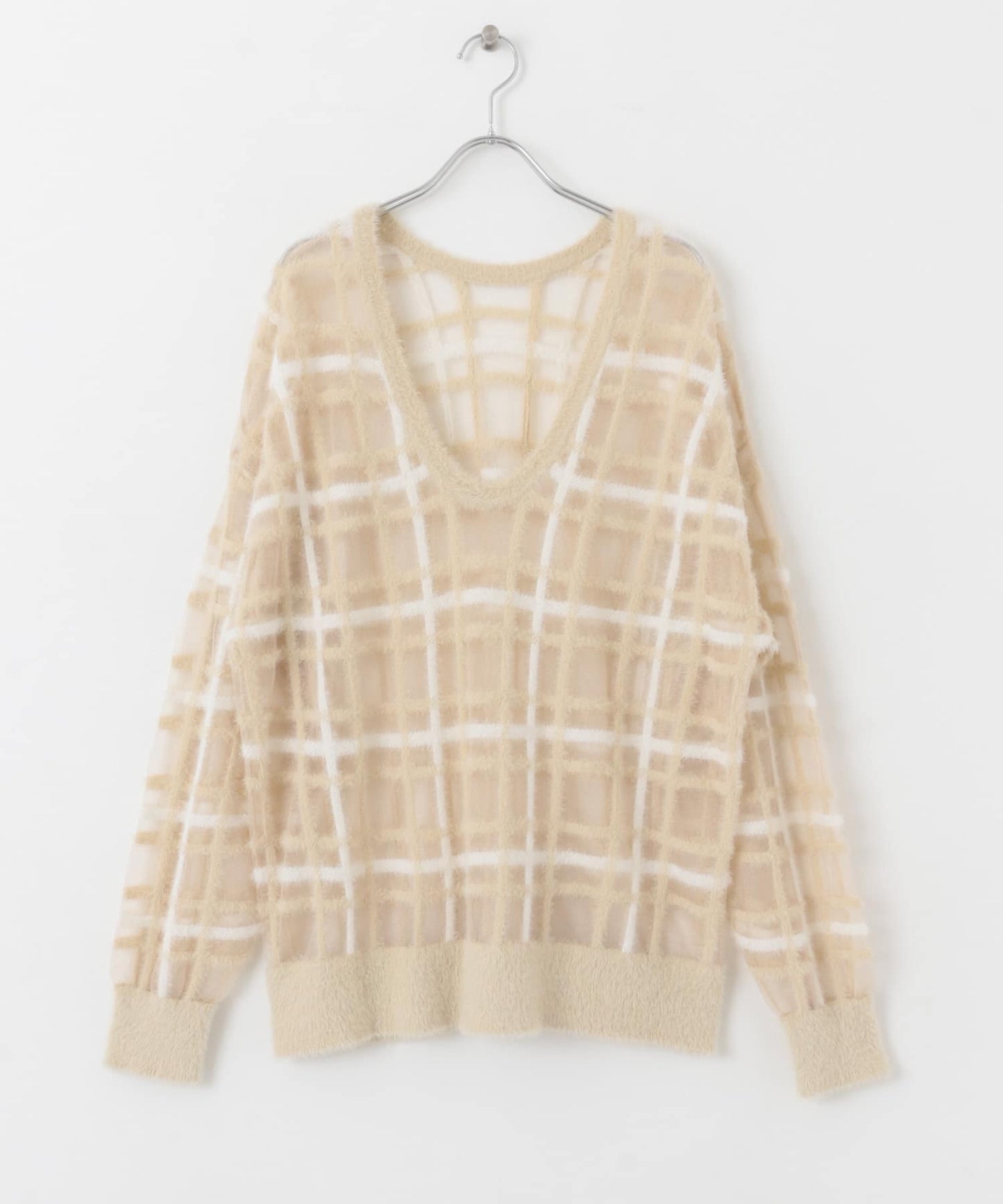 sheer check feather knit (light beige) *JP