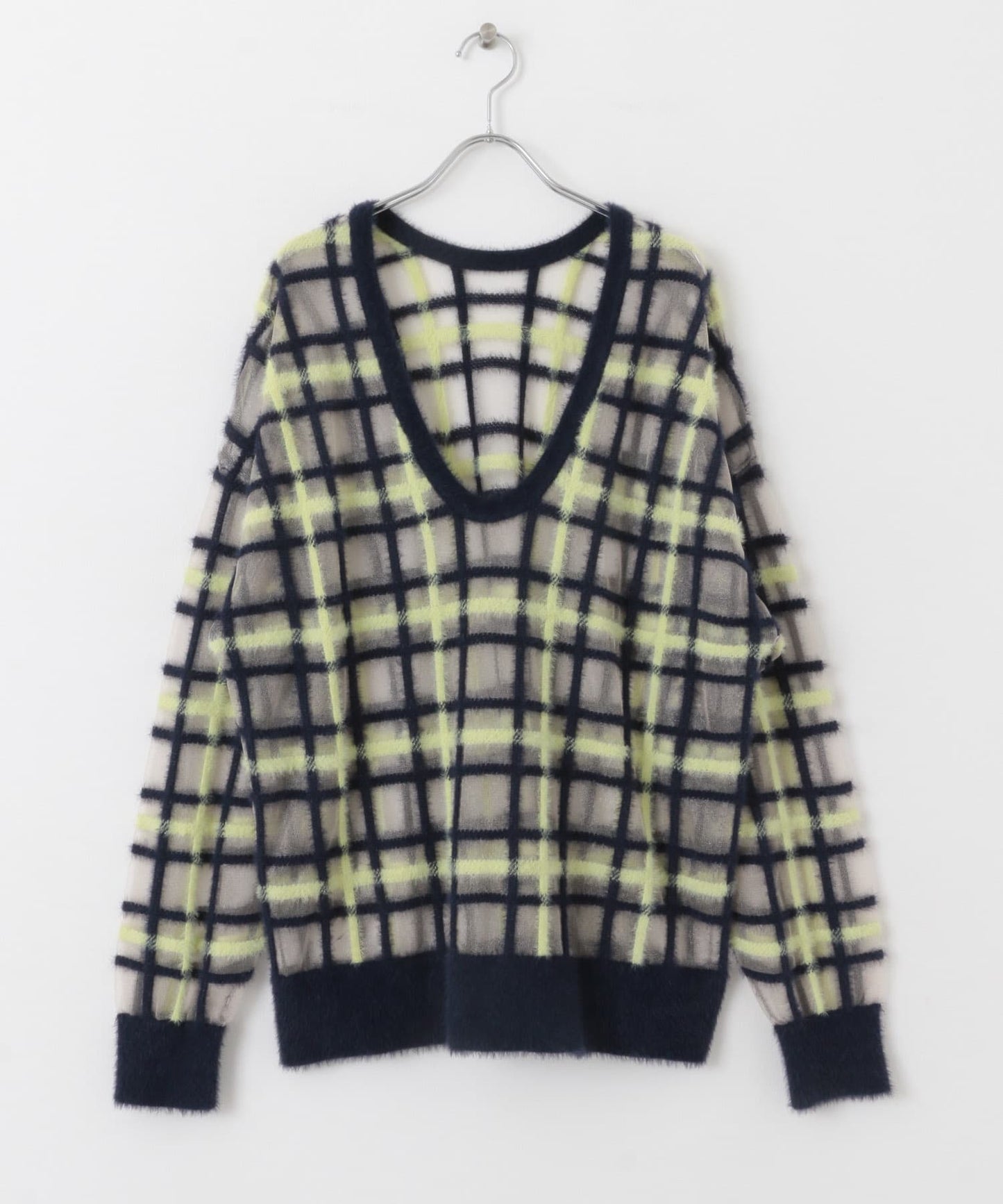 sheer check feather knit (navy) *JP