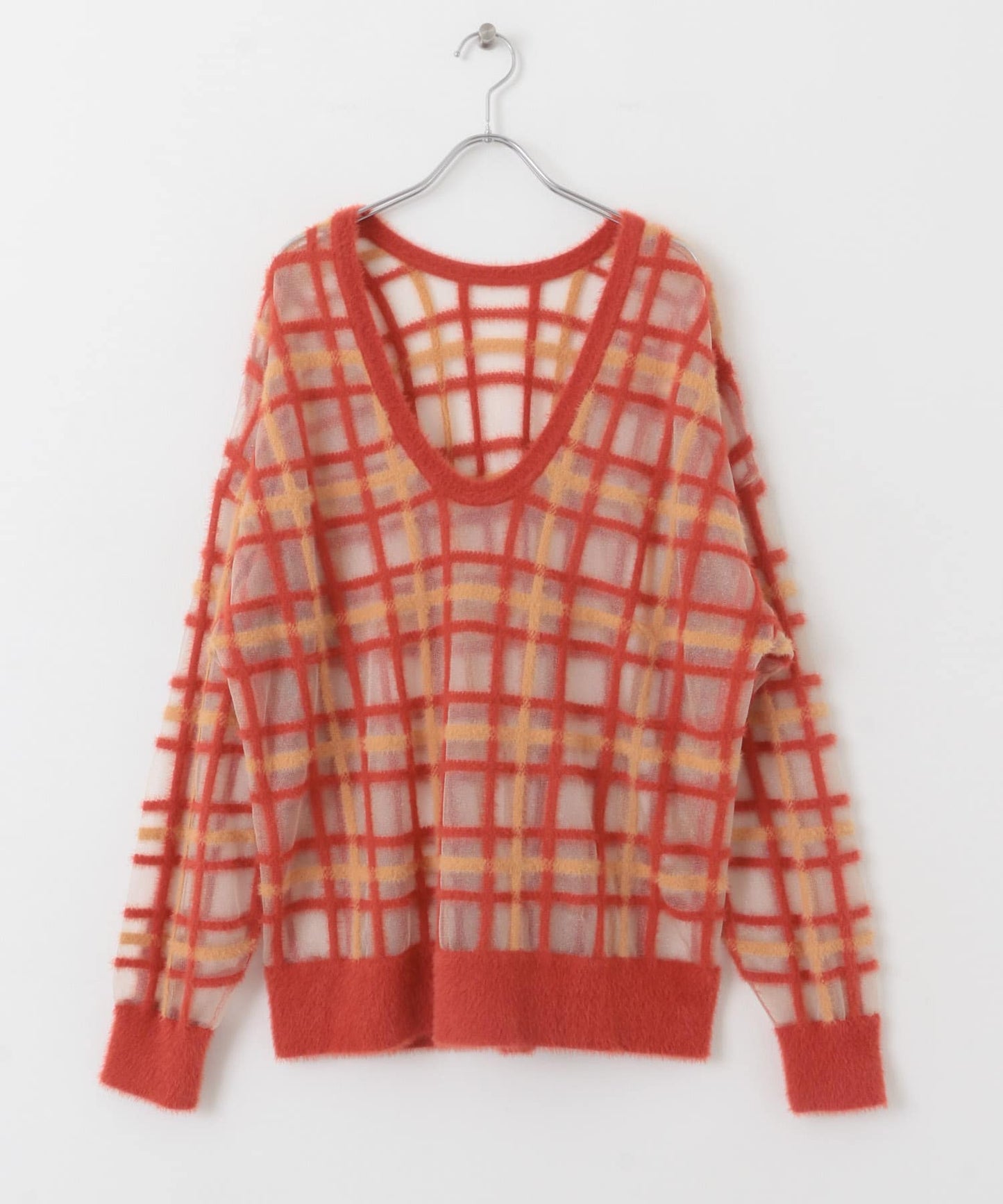 sheer check feather knit (orange) *JP