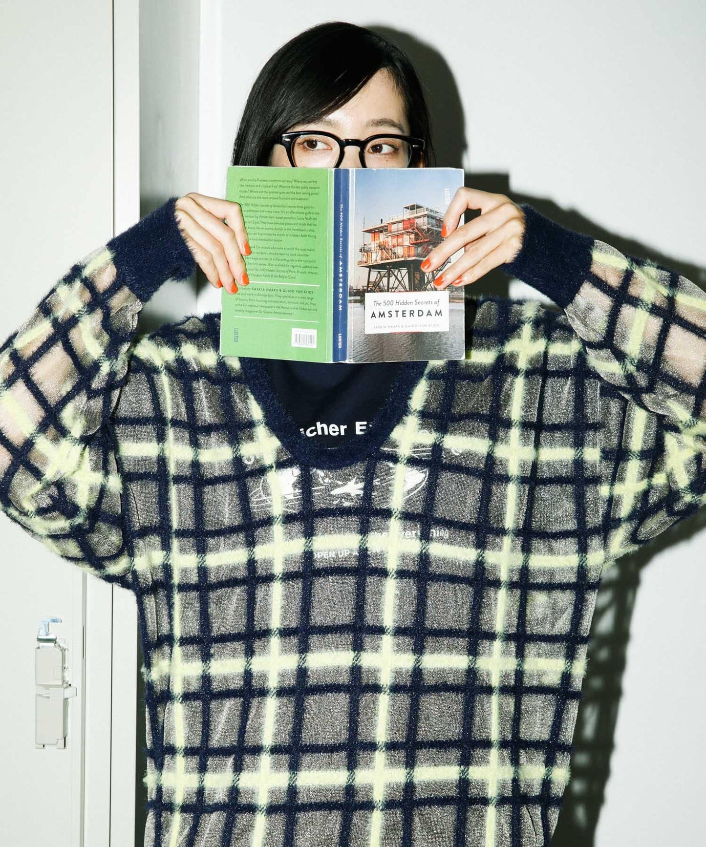 sheer check feather knit (navy) *JP