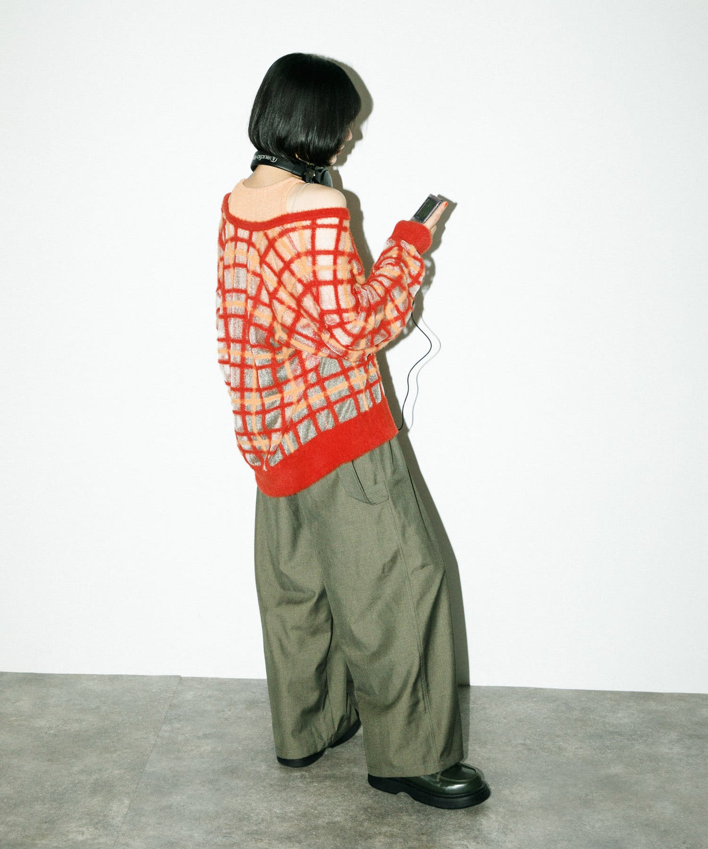 sheer check feather knit (orange) *JP