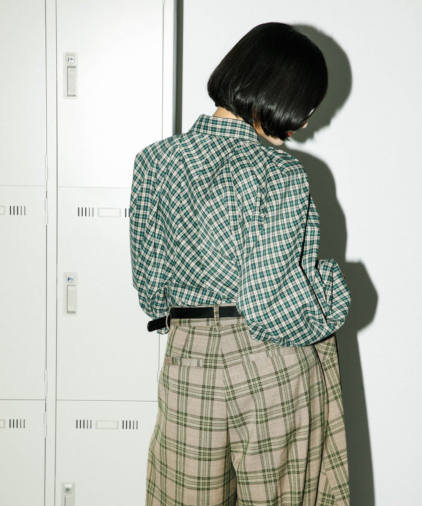 volume sleeve check shirt (green x beige) *JP