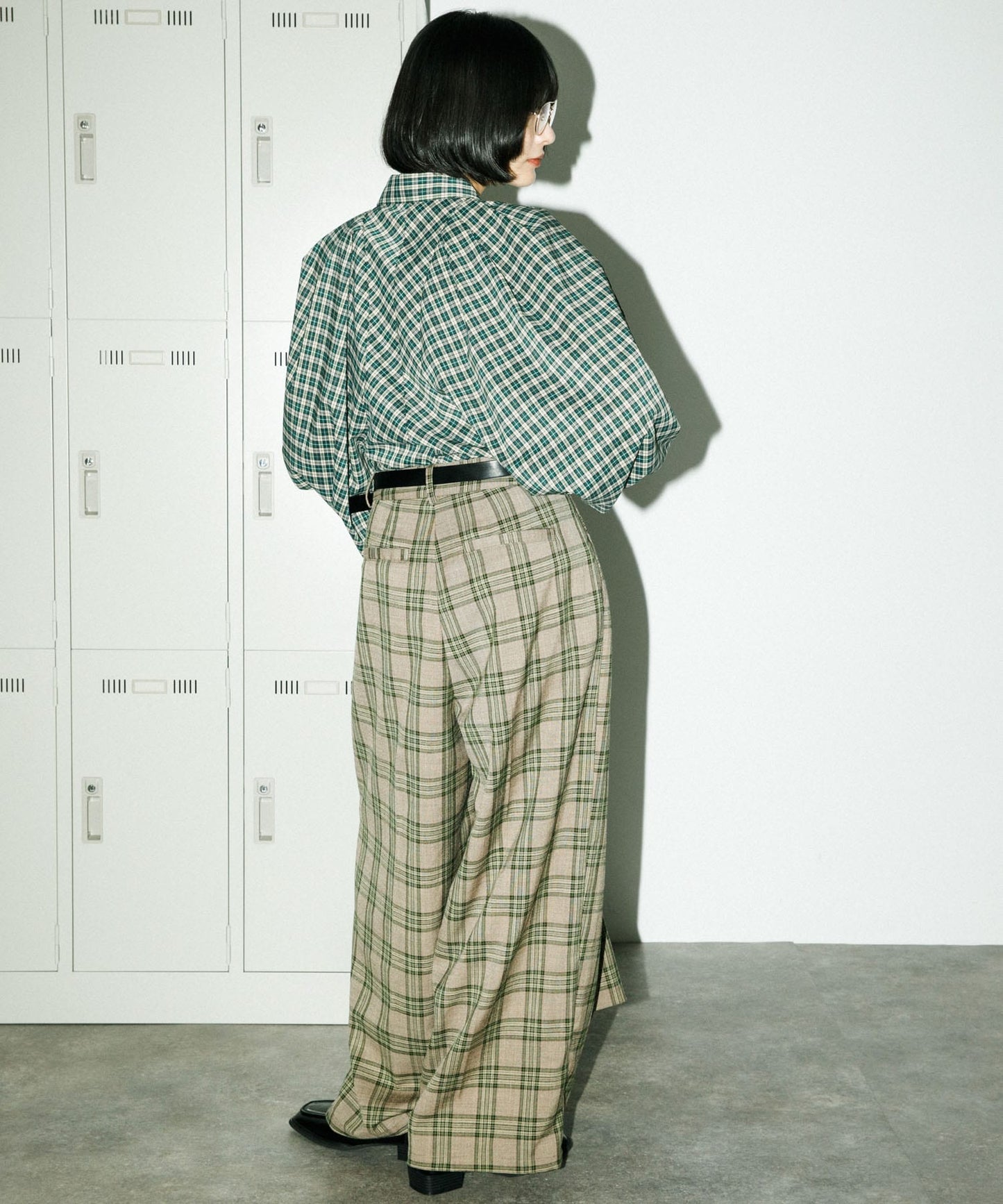 volume sleeve check shirt (green x beige) *JP