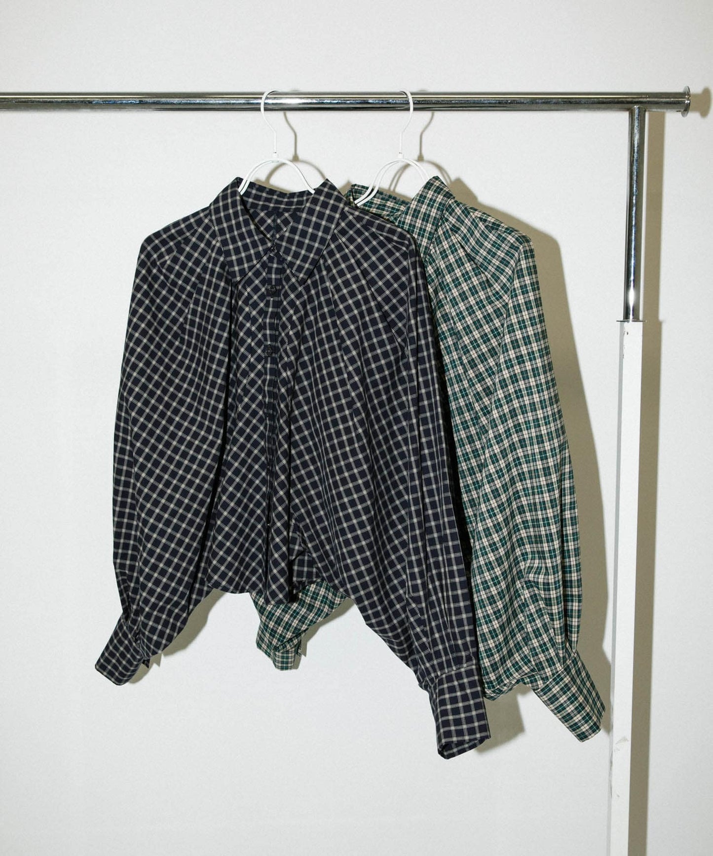 volume sleeve check shirt (green x beige) *JP