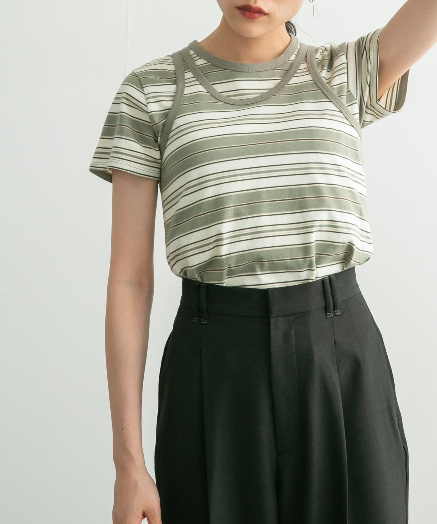 compact layered tee (khaki x ivory) *JP