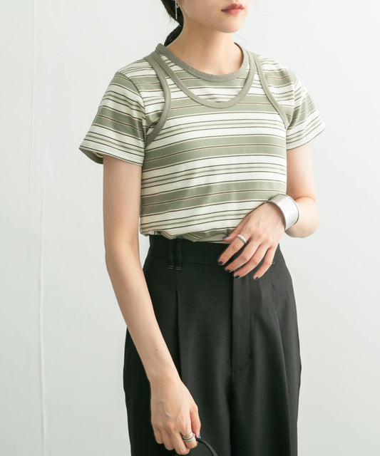 compact layered tee (khaki x ivory) *JP