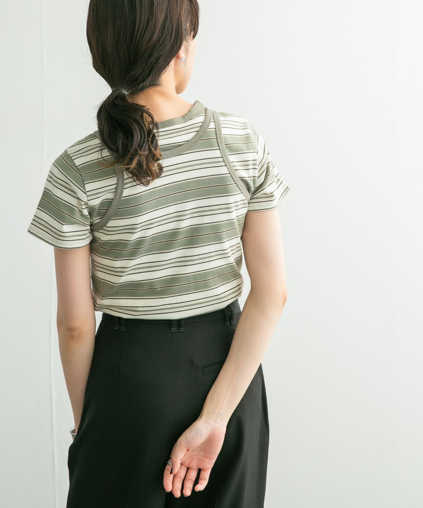 compact layered tee (khaki x ivory) *JP