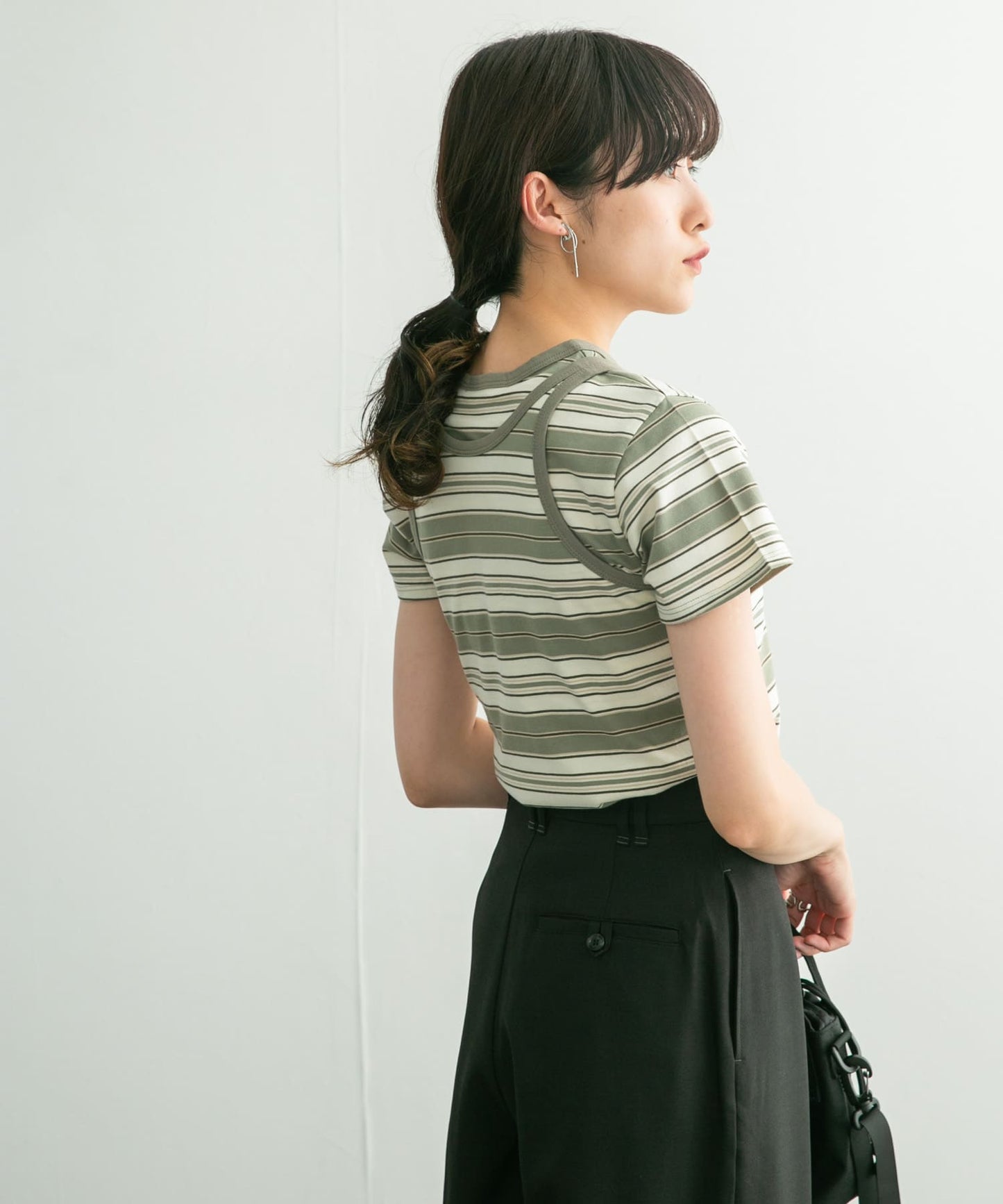 compact layered tee (khaki x ivory) *JP