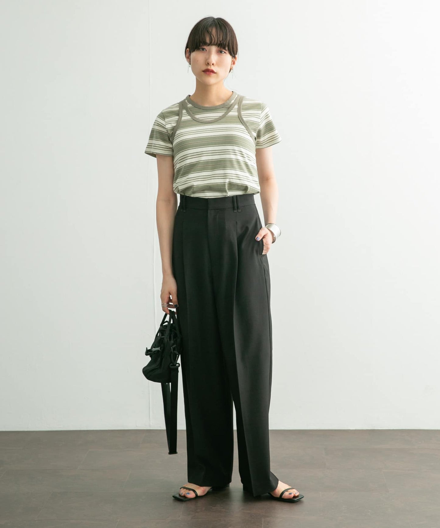 compact layered tee (khaki x ivory) *JP