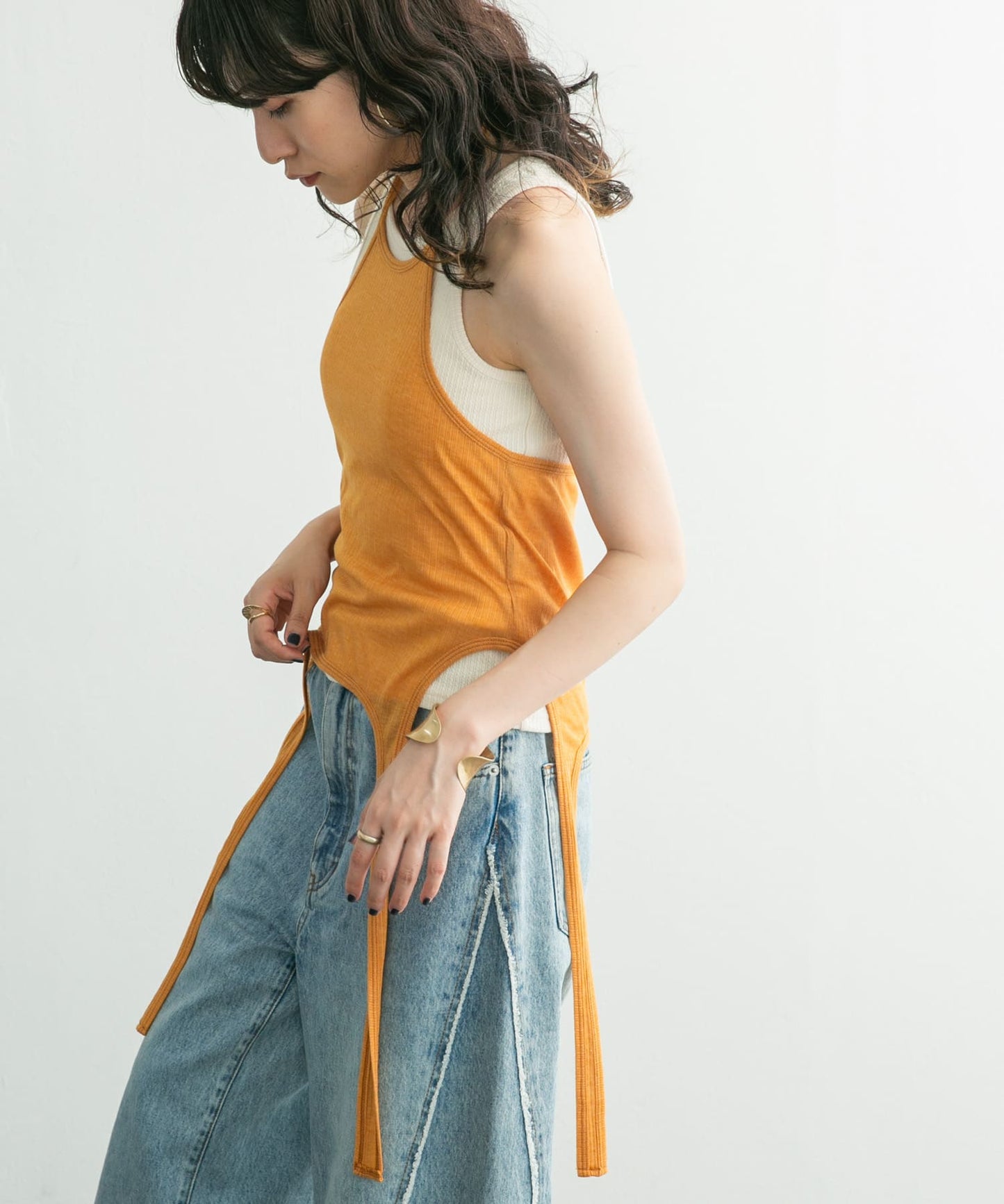 layered tank top (orange x ivory) *JP