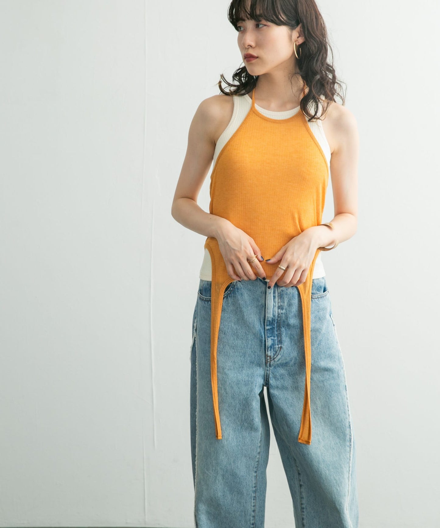 layered tank top (orange x ivory) *JP