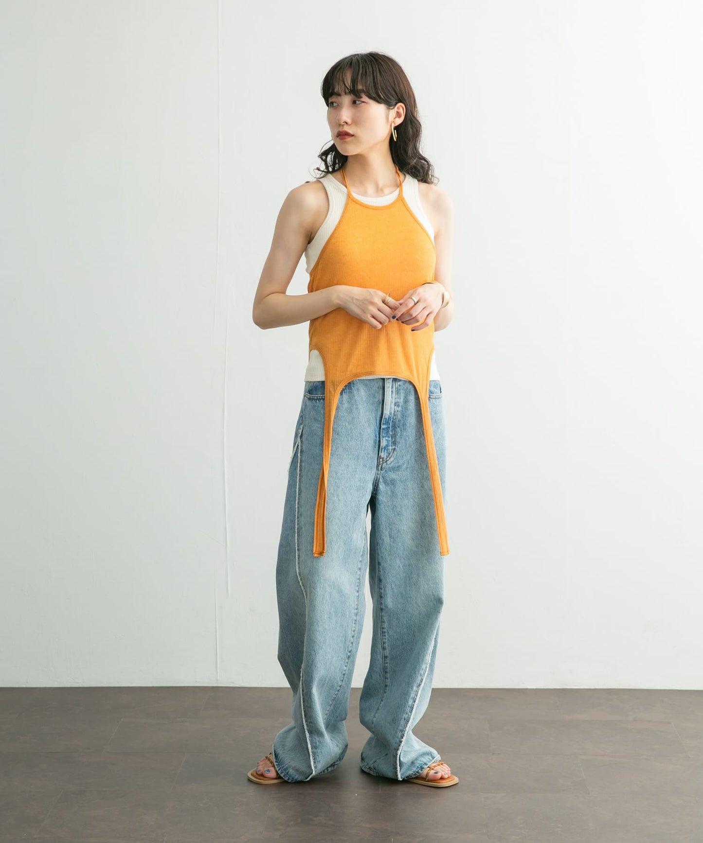 layered tank top (orange x ivory) *JP