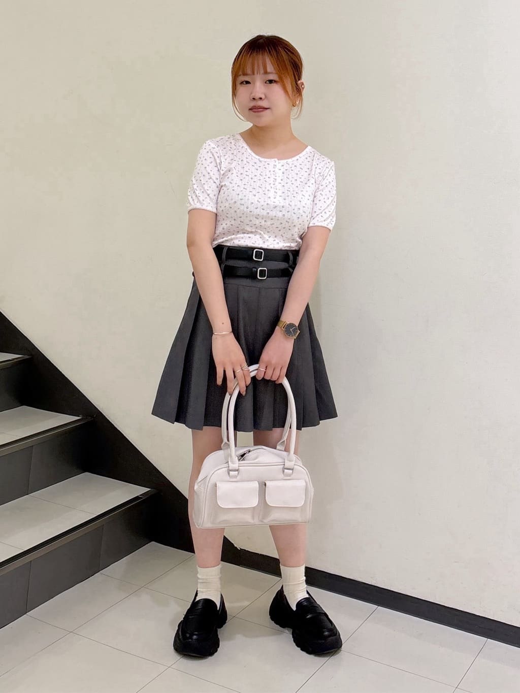 pleated skirt with belt (grey) *JP