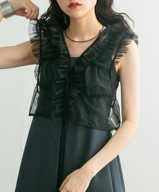 tulle frill vest (black) *JP