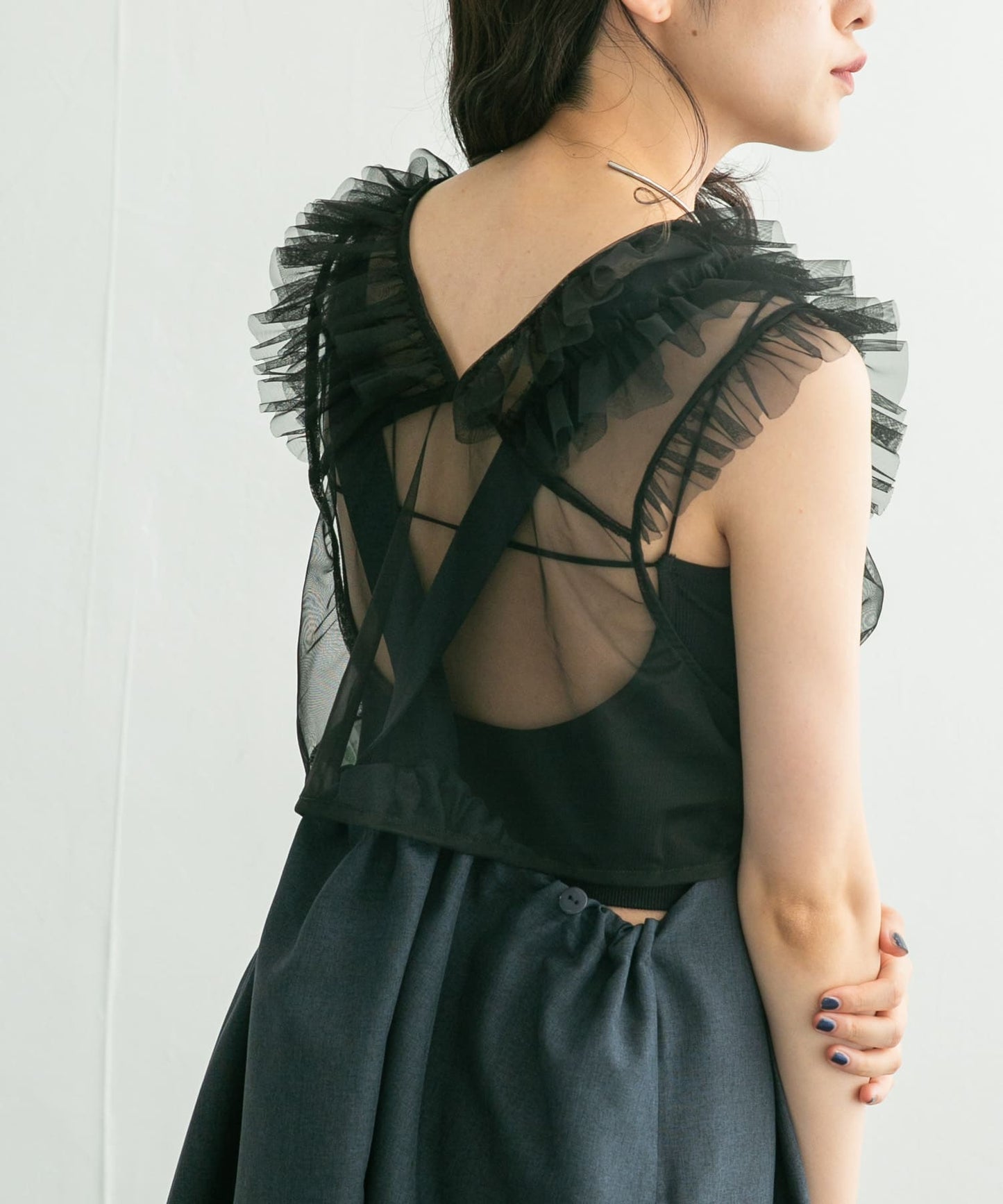 tulle frill vest (black) *JP