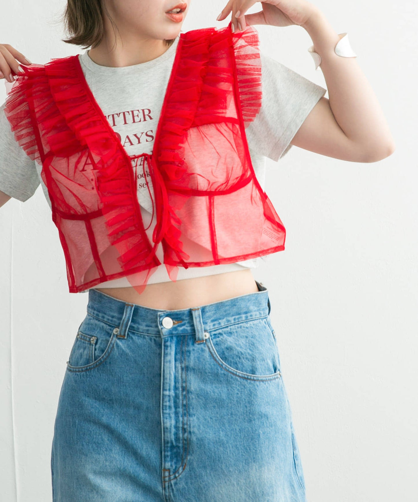 tulle frill vest (red) *JP