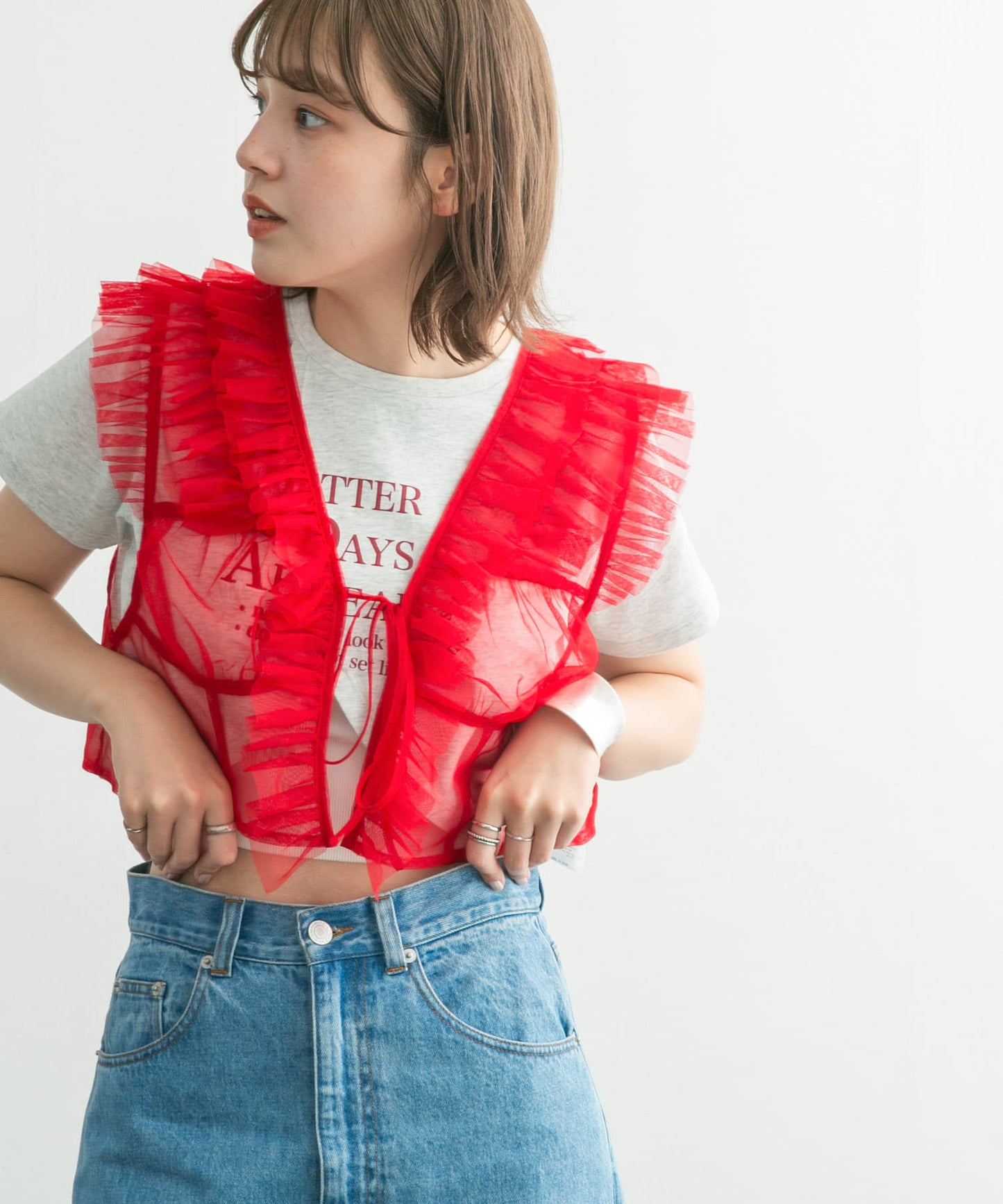 tulle frill vest (red) *JP