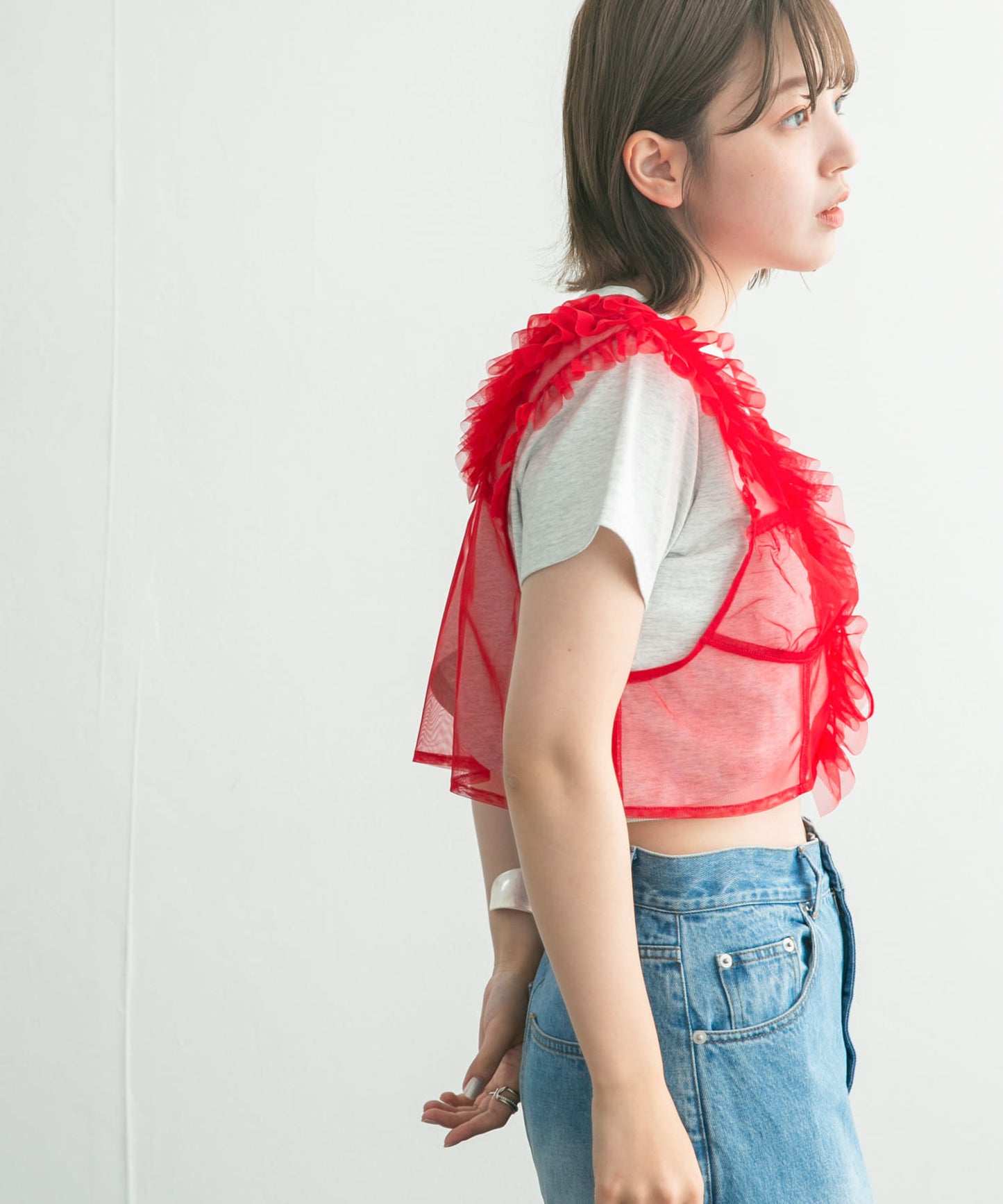 tulle frill vest (red) *JP