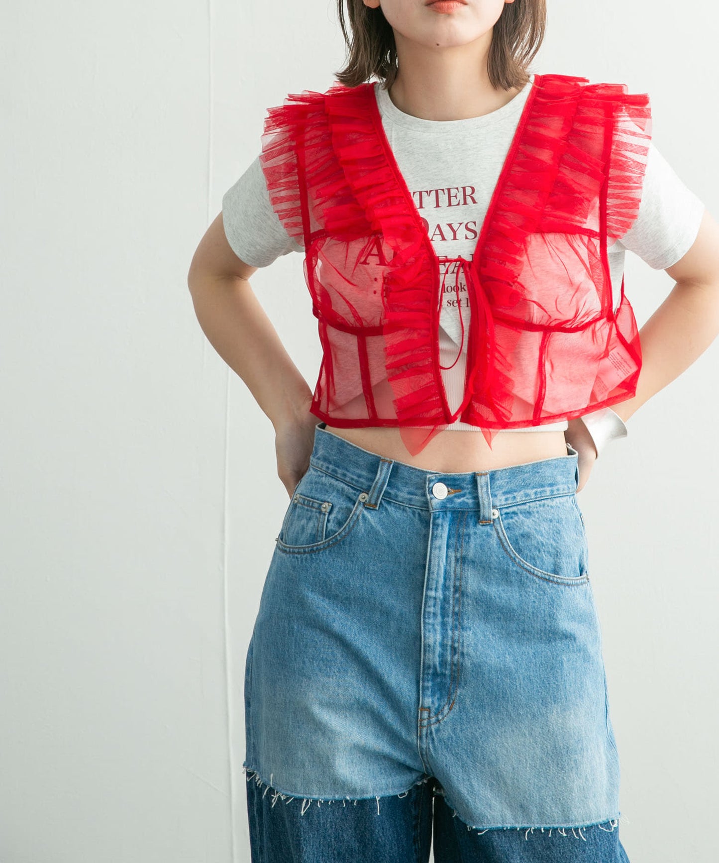 tulle frill vest (red) *JP