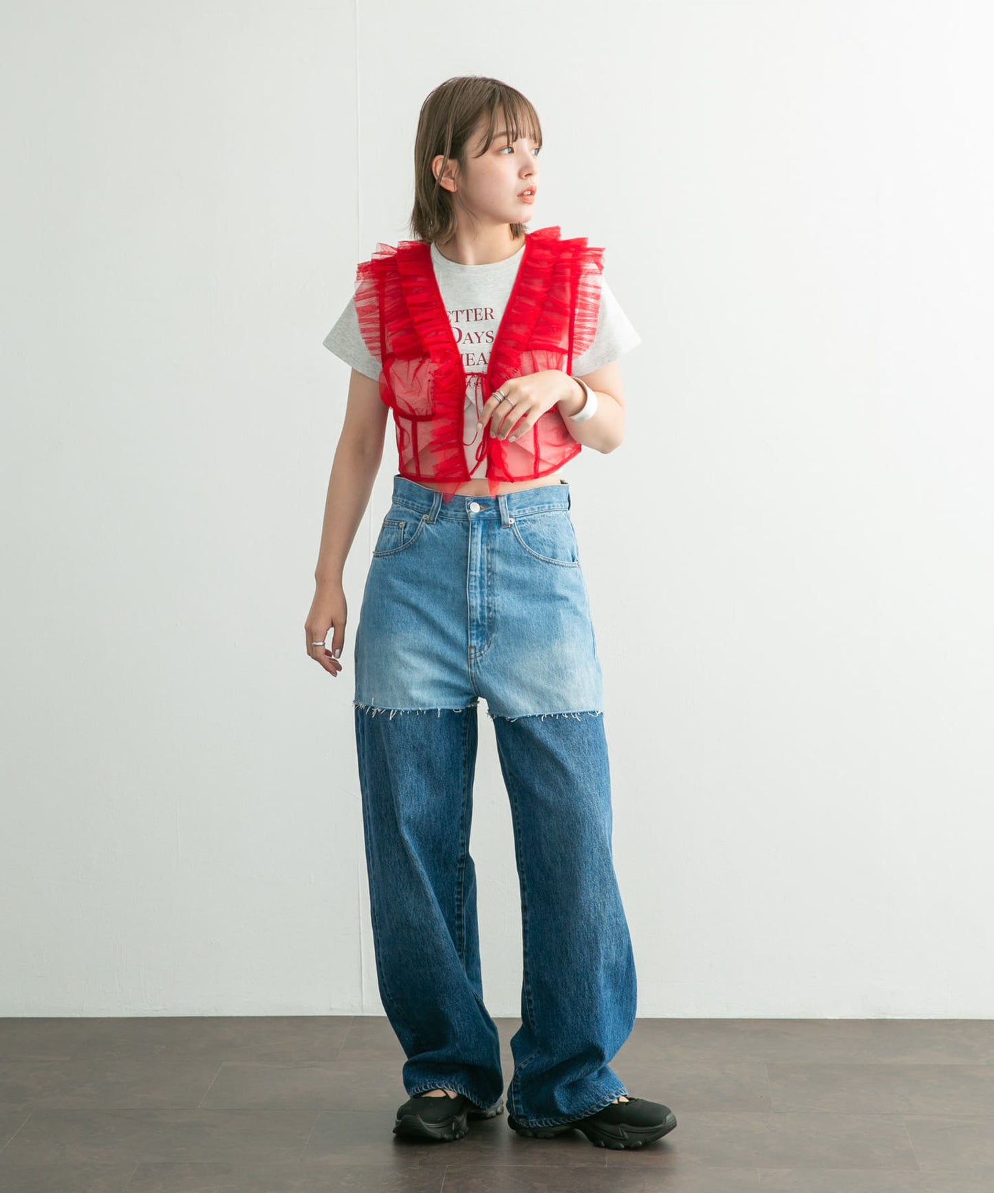 tulle frill vest (red) *JP