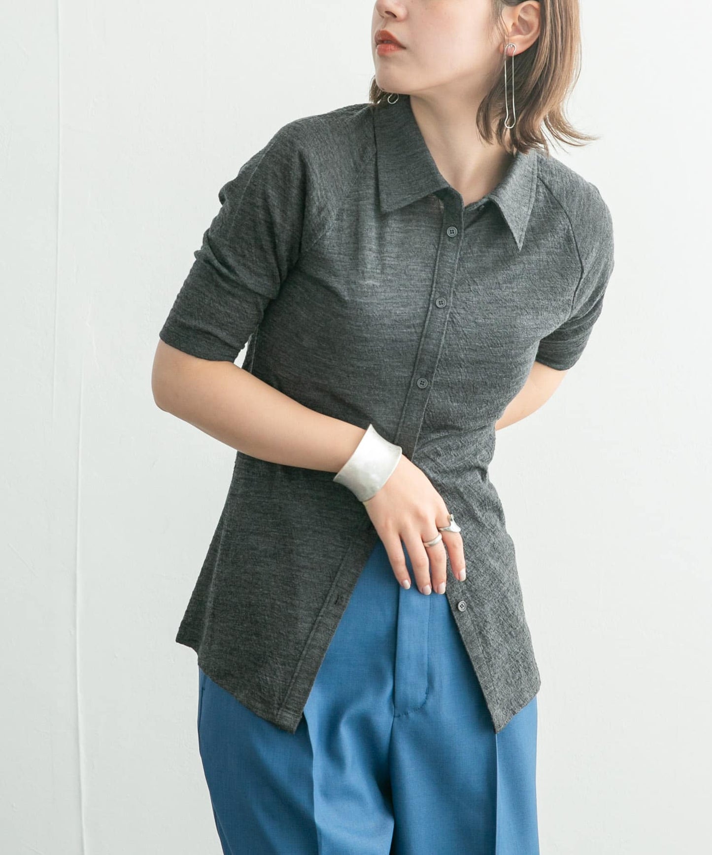 jacquard polo cardigan (charcoal) *JP