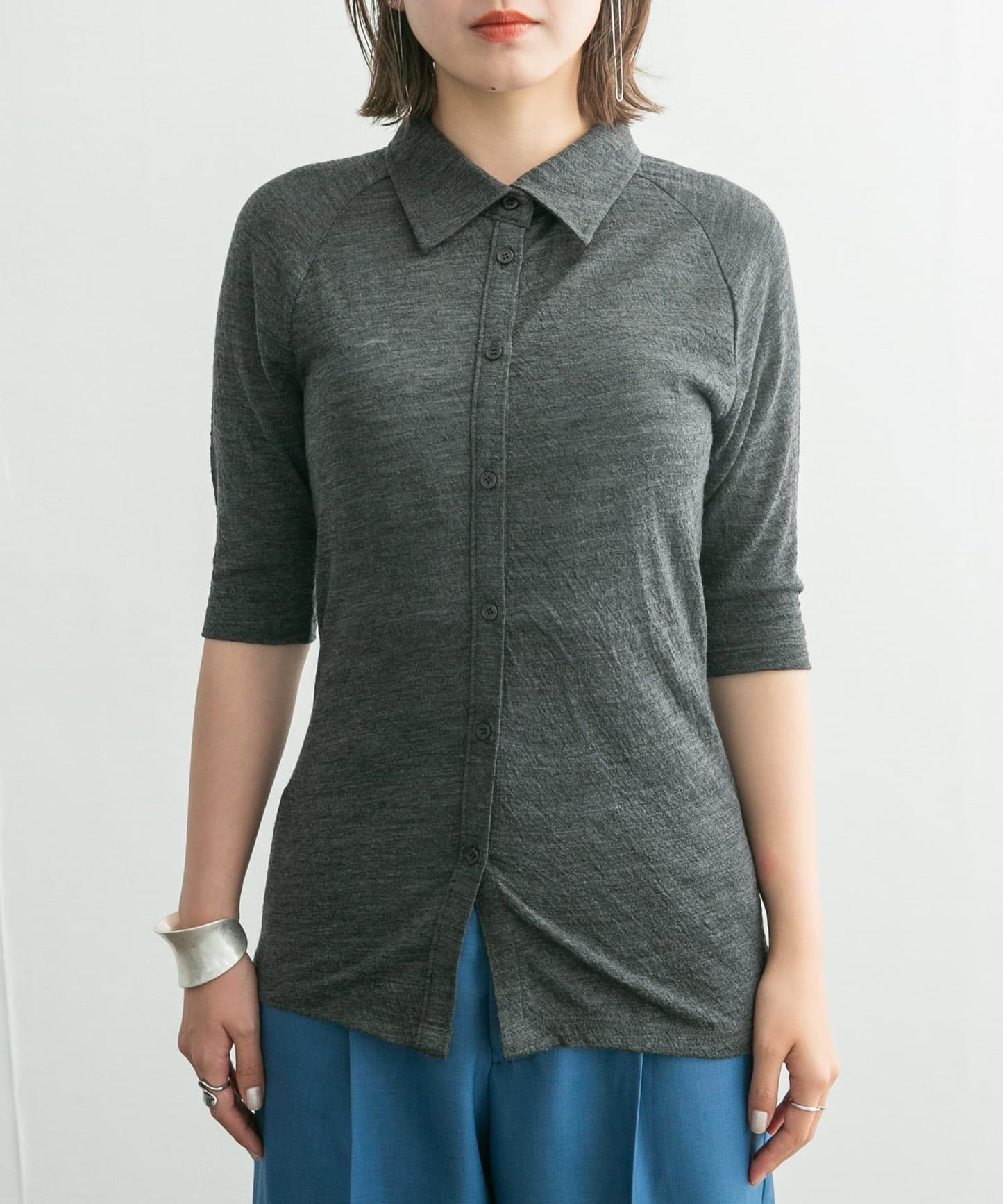 jacquard polo cardigan (charcoal) *JP