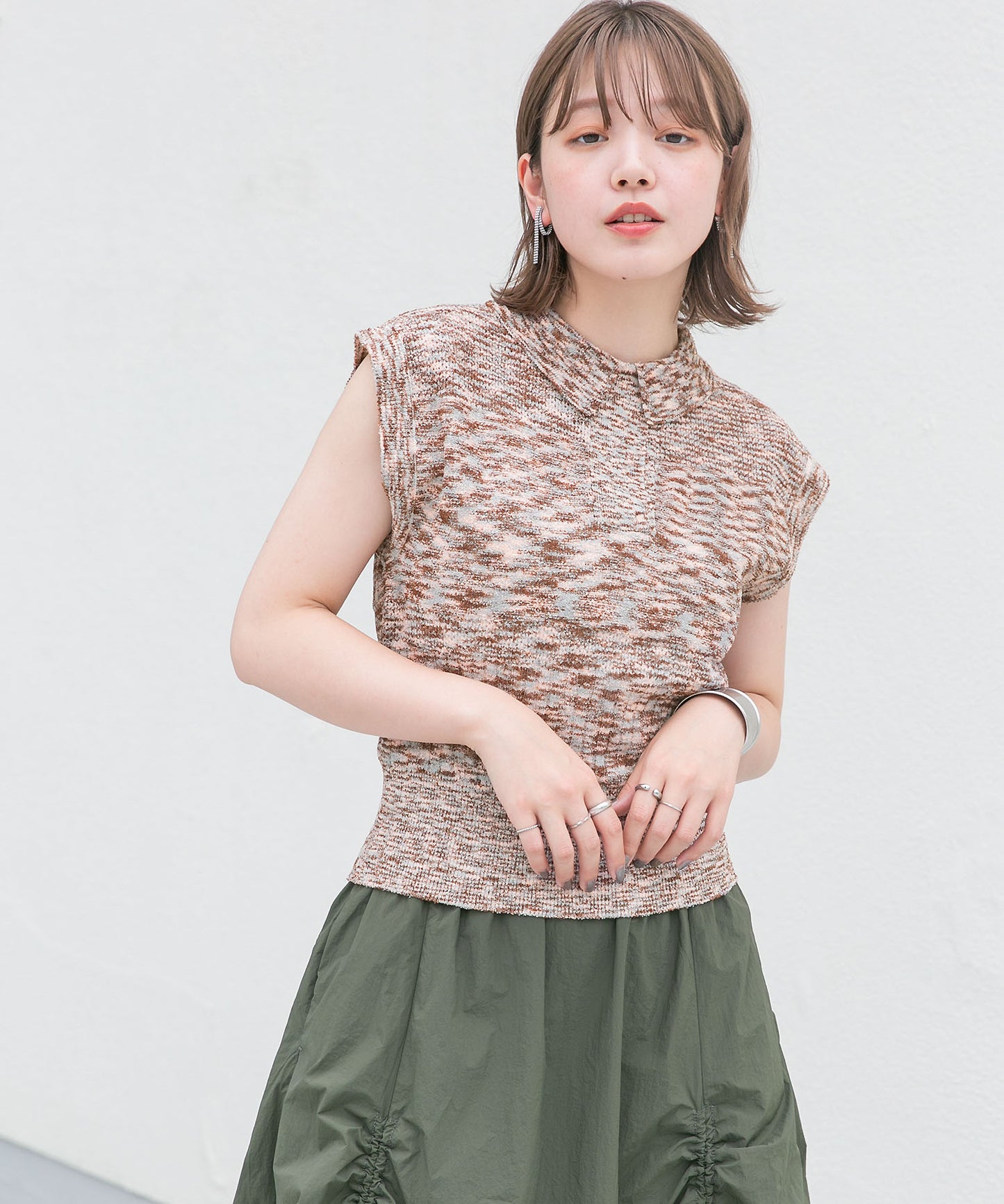 sleeveless polo knit (pink mix) *JP