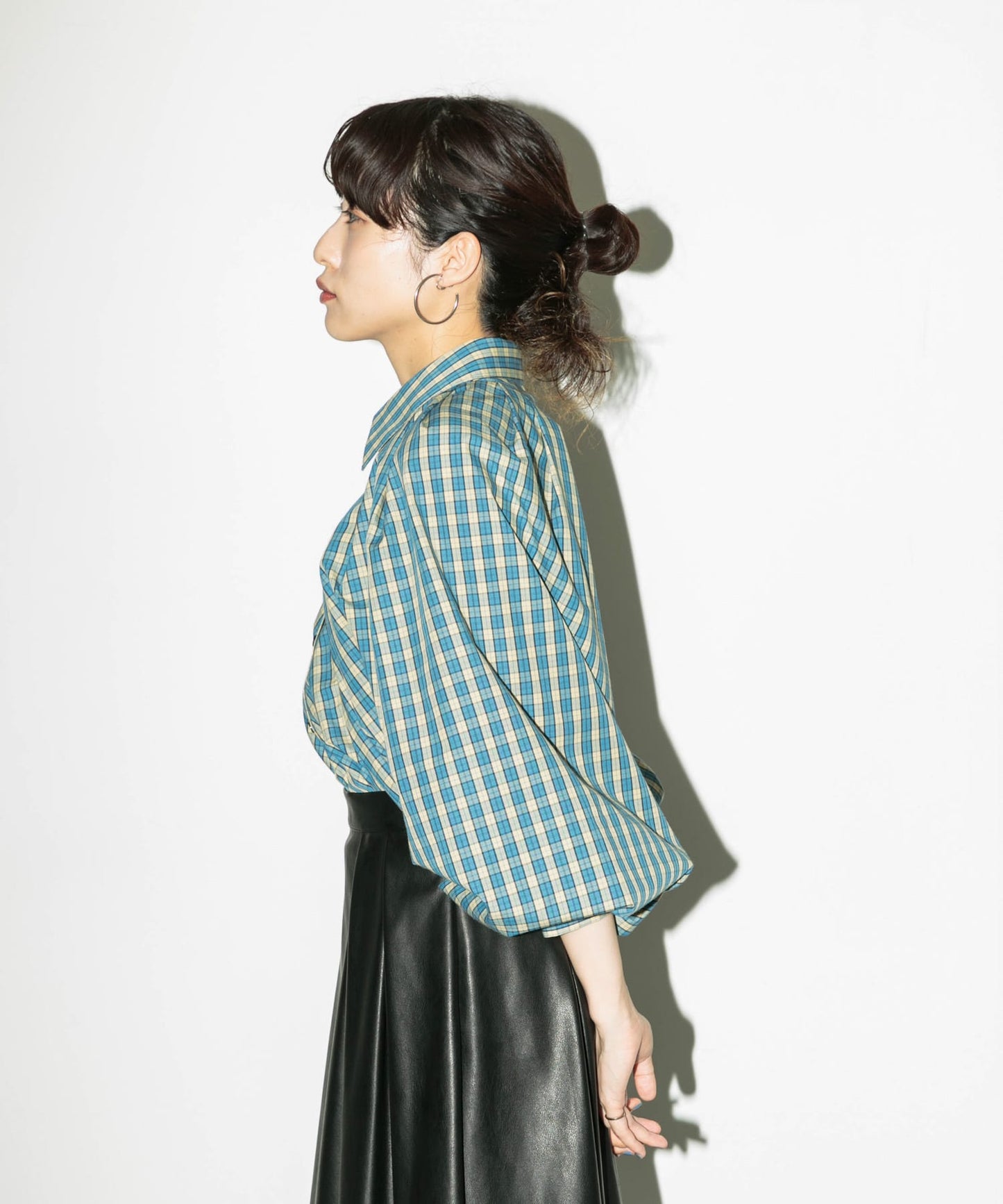 volume sleeve check shirt (yellow x blue) *JP