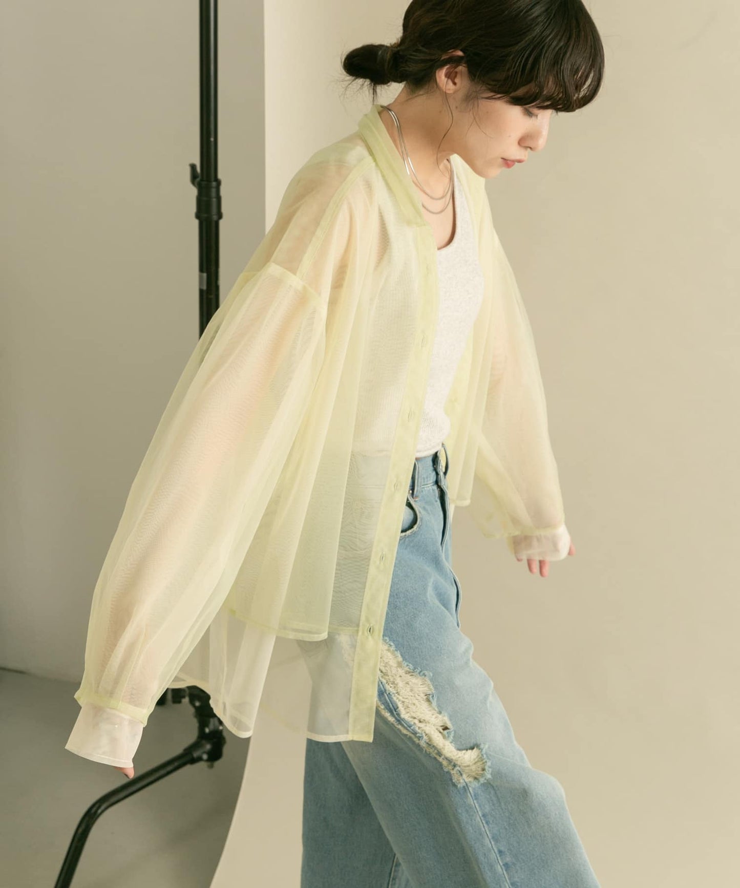 layered sheer shirt (light green x ivory) *JP