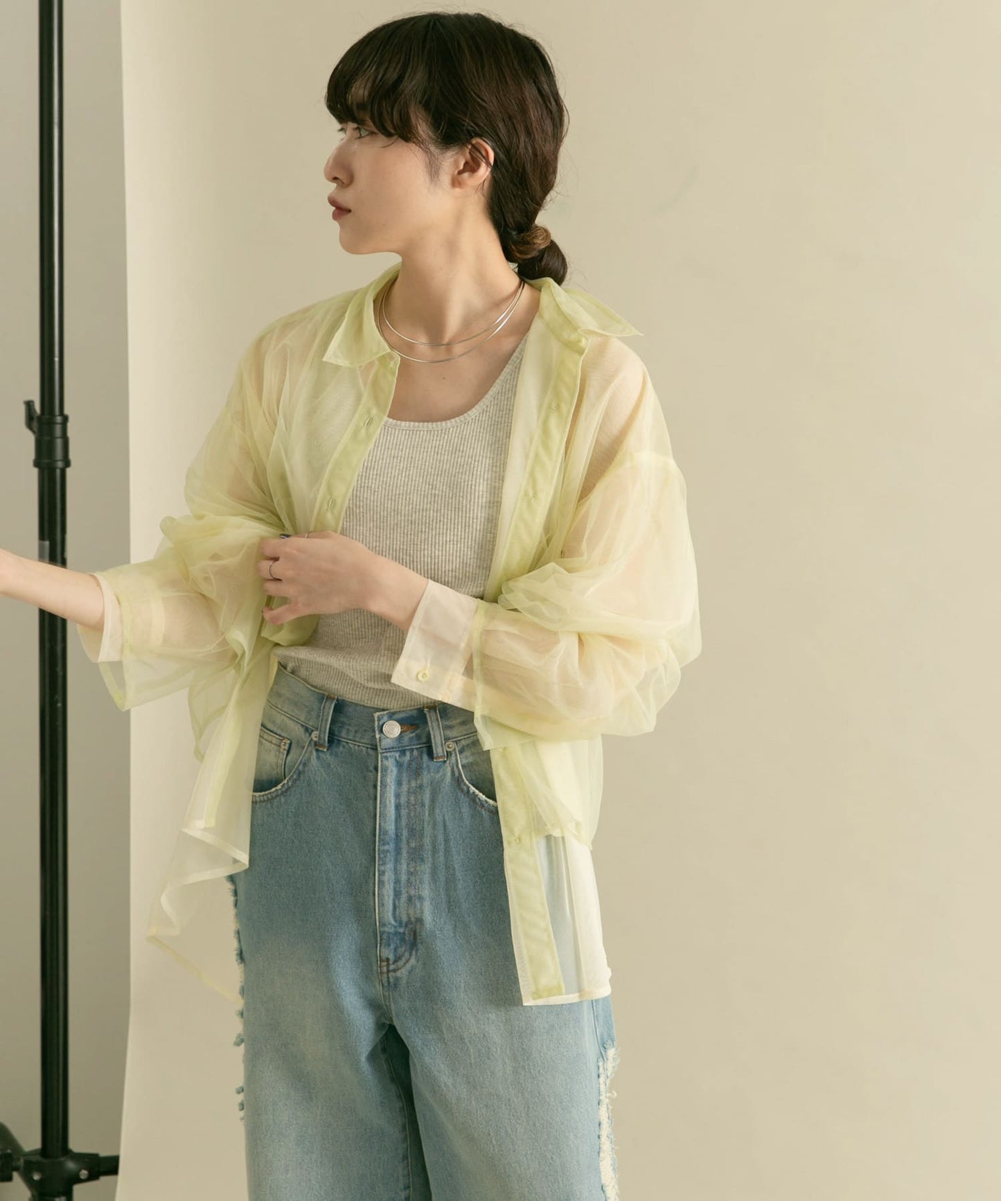 layered sheer shirt (light green x ivory) *JP