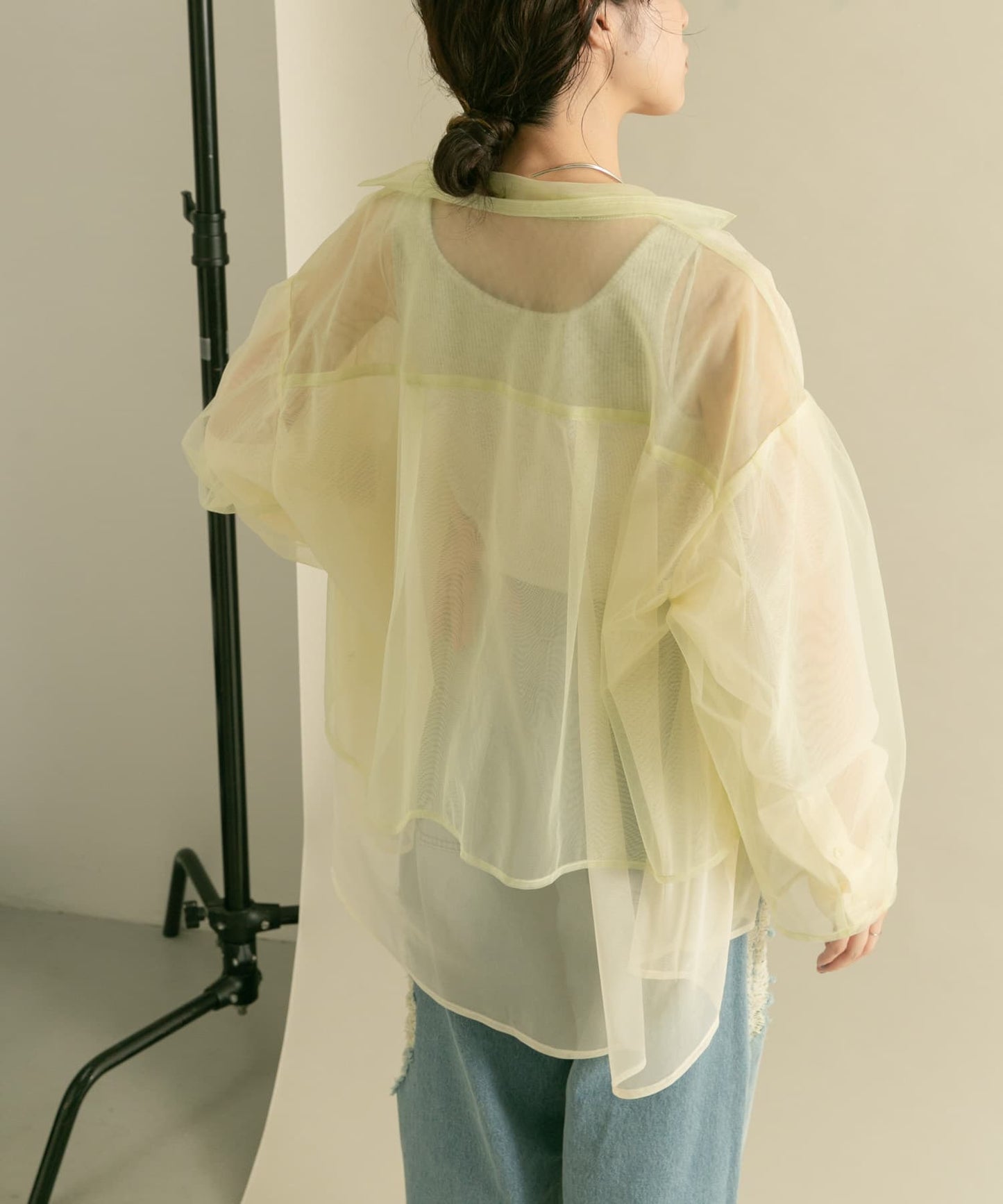 layered sheer shirt (light green x ivory) *JP