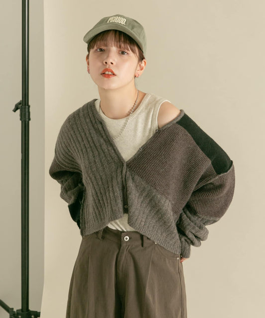 patchwork knit cardigan (gray) *JP